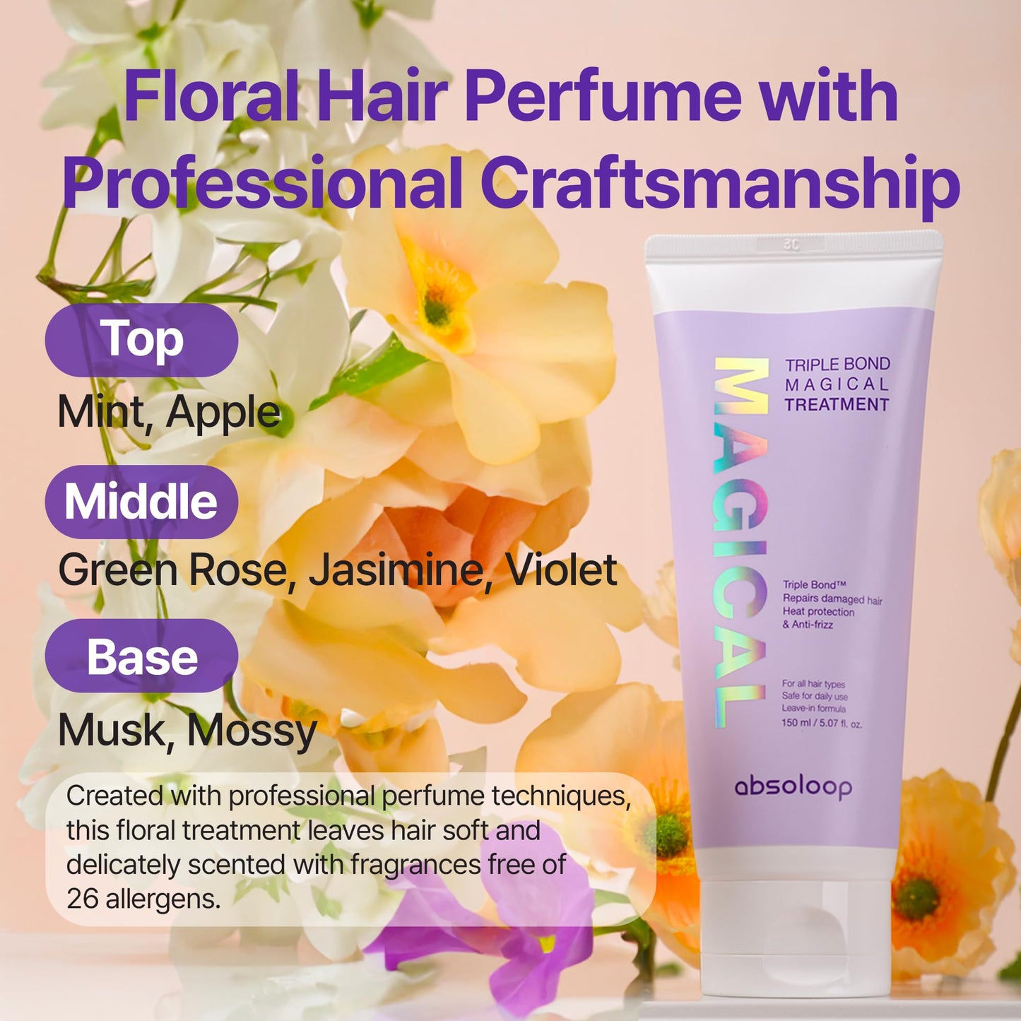 ABSOLOOP Triple Bond Magical Leave-In Treatment – No-Rinse Clinic-Level Hair Repair with Peptides, Amino Acids & Biotin, Weightless Heat Protectant, 5.07 fl.oz