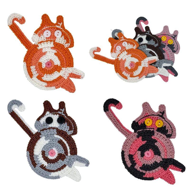 Handmade Crochet Cat Butt Coasters for Drinks - Set of 3 Funny Women Gifts for Cat Lovers, Absorbent Cotton Handwoven Drink Coaster Mats, Quirky Cute Themed Home Decor for Office Housewarming Mom Gift