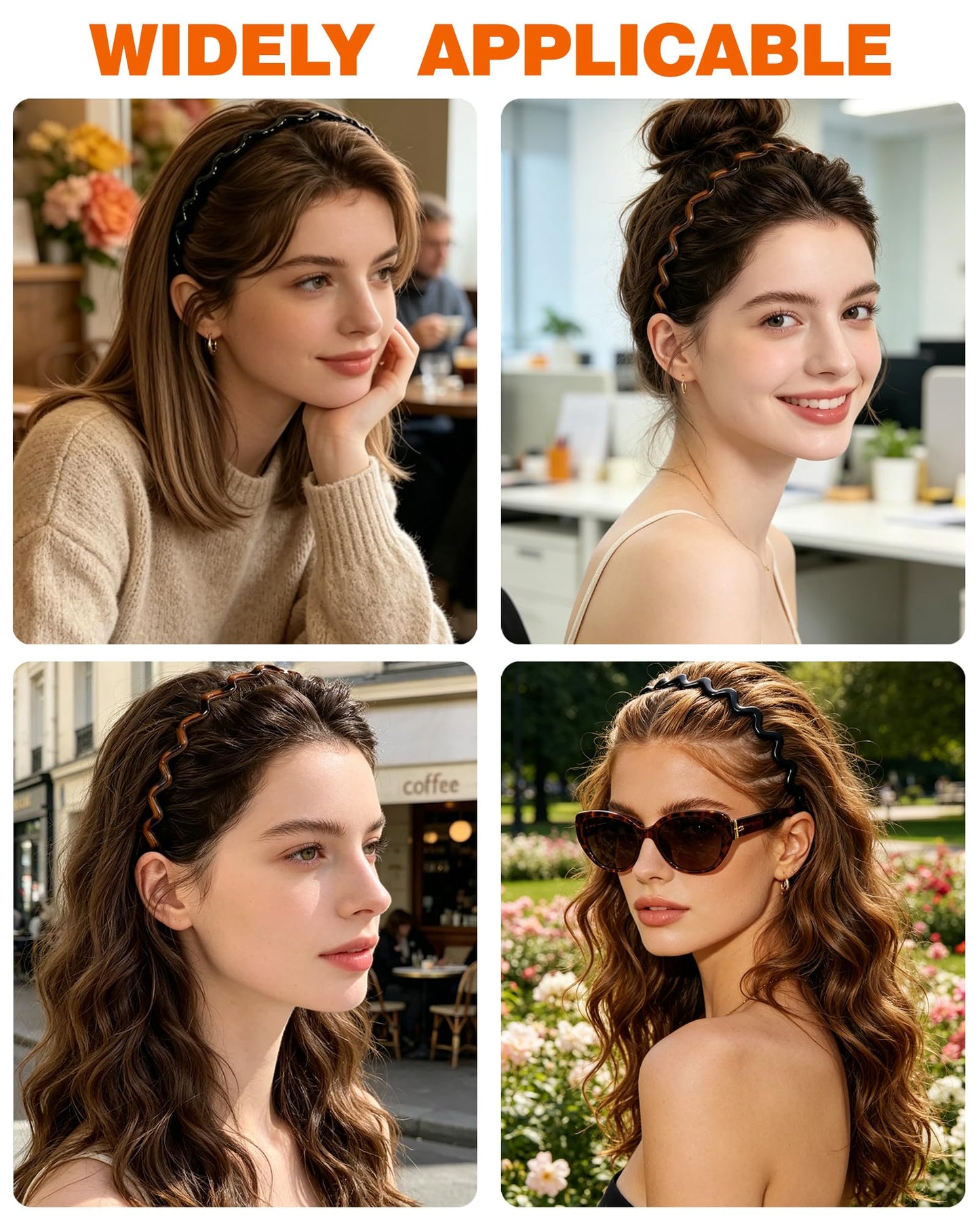 lulir Zig Zag Headbands for Women, 4 Pack Non-Slip Wavy Plastic Hair Comb Headband with Teeth, U-shaped 90s headband Hair Accessories, Gifts for Women (Black & Brown)