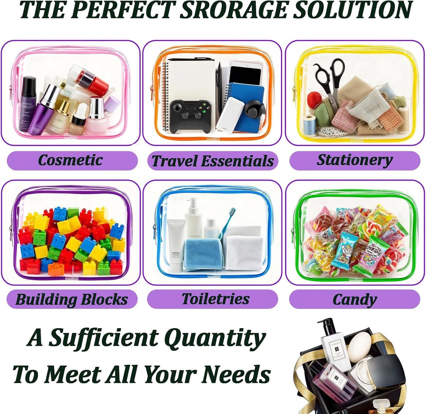 Clear Makeup Bags Set - TSA Approved PVC Toiletry Pouches | Waterproof Organizer for Travel Essentials (6 Pieces)