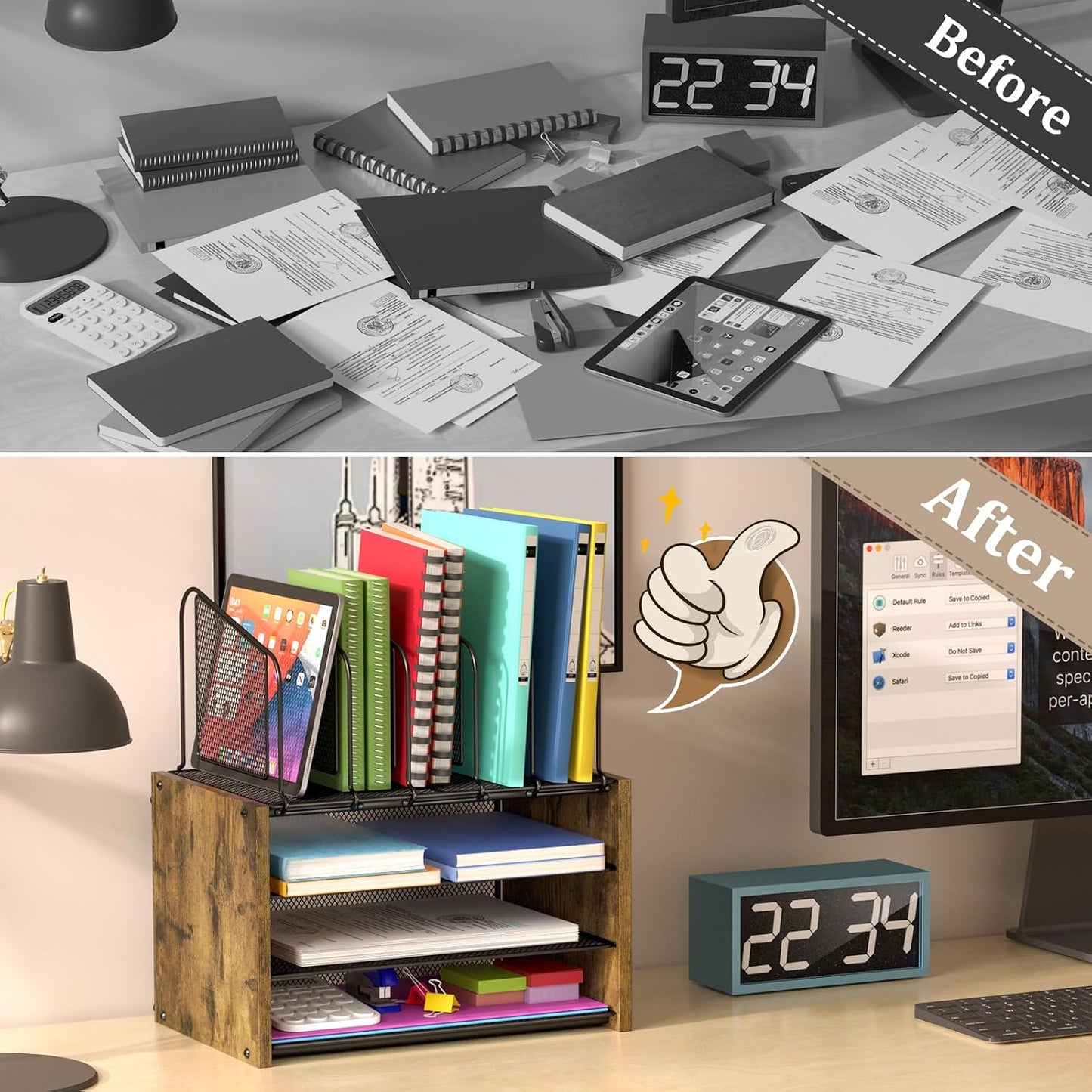 4-Tier Desk Organizer - Wooden Desktop File Holder with 5 Vertical Slots | Office & Home Use