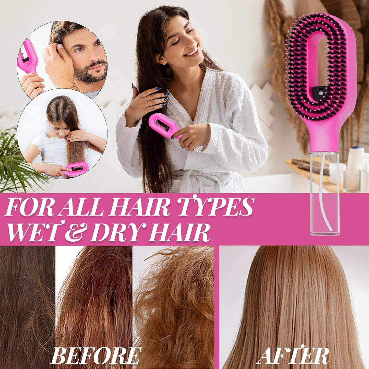 Curl Refresh Detangling Brush - Anti-Breakage & Frizz Control for Curly Hair | Travel-Friendly Design, Barbie Pink