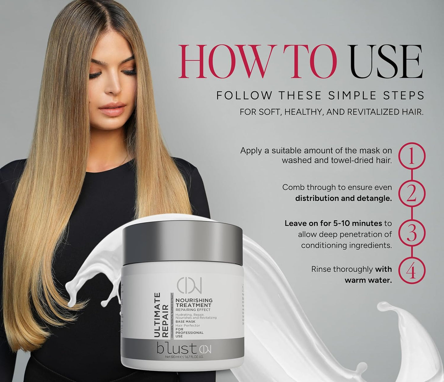 Collagen & Keratin Hair Mask - Deep Conditioning for Damaged Hair | 500ml with Bamboo & Avocado Oil