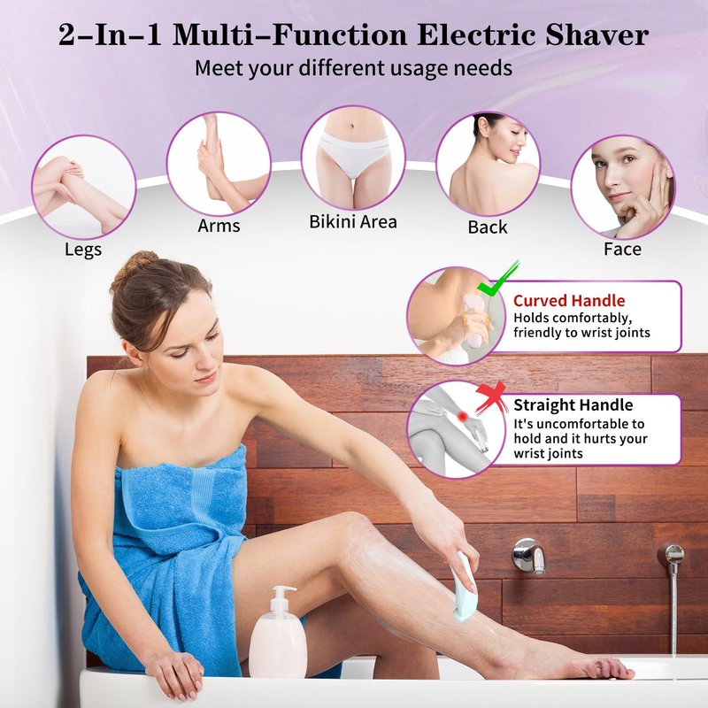 Electric Shaver for Women, Silk Glide Pro Shaver, 2 in 1 Wet & Dry Waterproof Electric Razors with Removable Head, Bikini Trimmer for Women for Leg Arm Underarm Bikini Area (Blue)