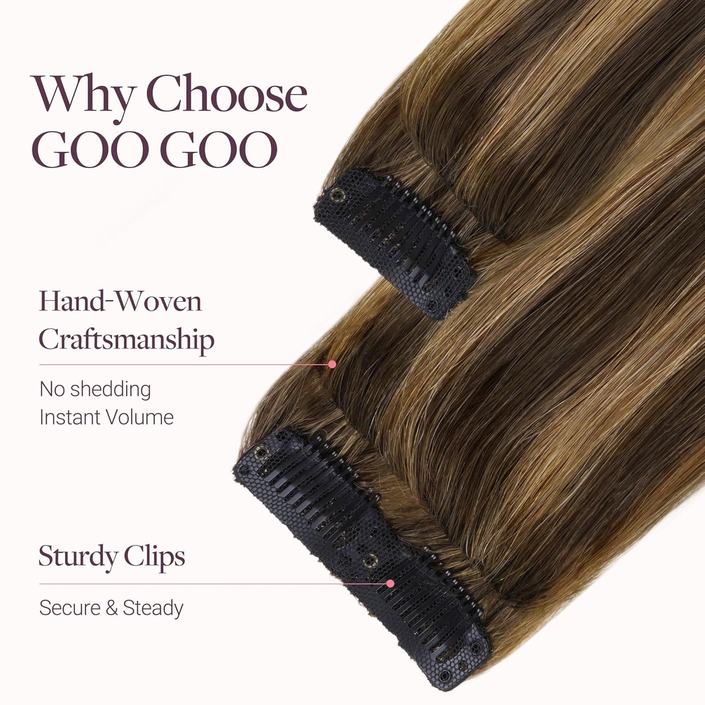 Scalp Hair Fill Ins - Clip-In Human Hair Extensions for Thinning Hair | 18-Inch Balayage 4/27/4 Chocolate Brown to Caramel Blonde, 30g, 4 Pcs