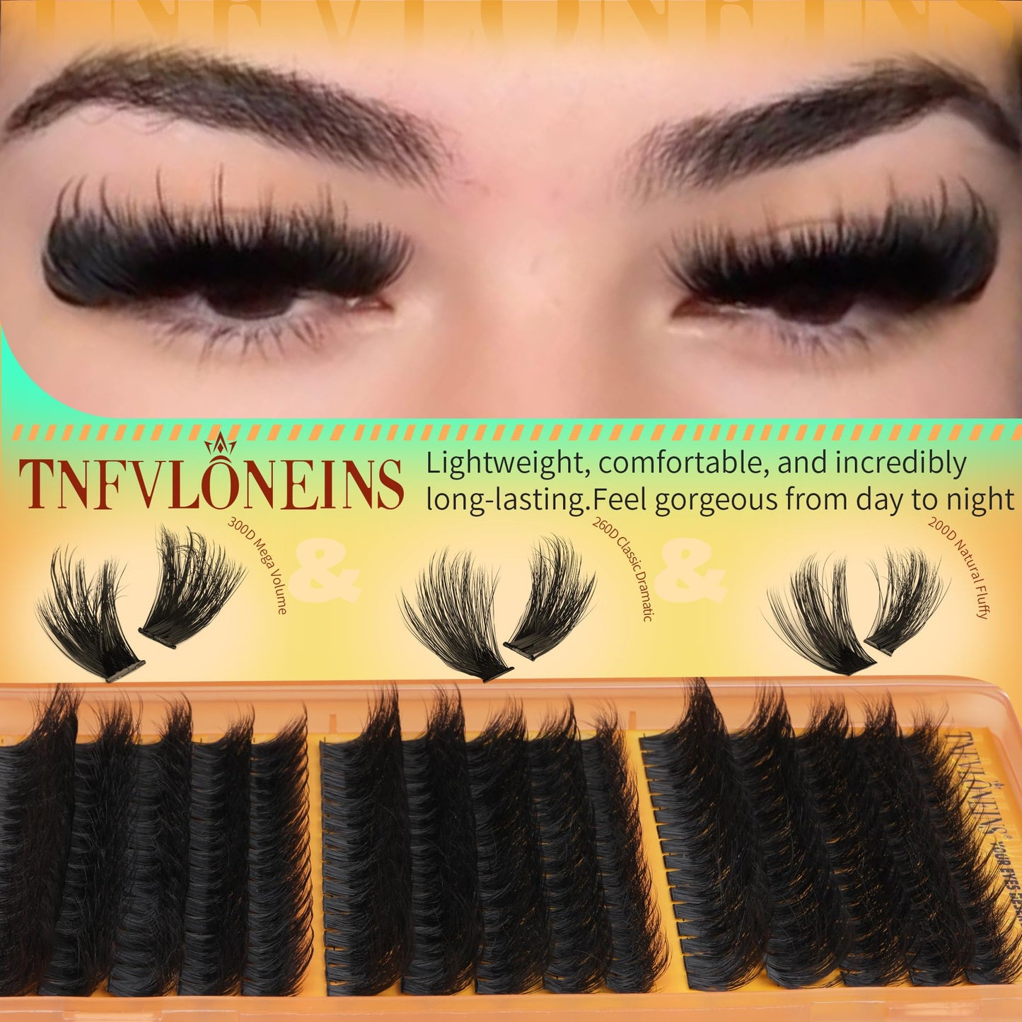 Fluffy Lash Clusters with Spikes 200D+260D+300D Cluster Eyelash Extensions Thick Eyelash Clusters Faux Mink Individual Lashes Full Volume Cluster Lashes 12-20MM Reusable Eyelashes by TNFVLONEINS