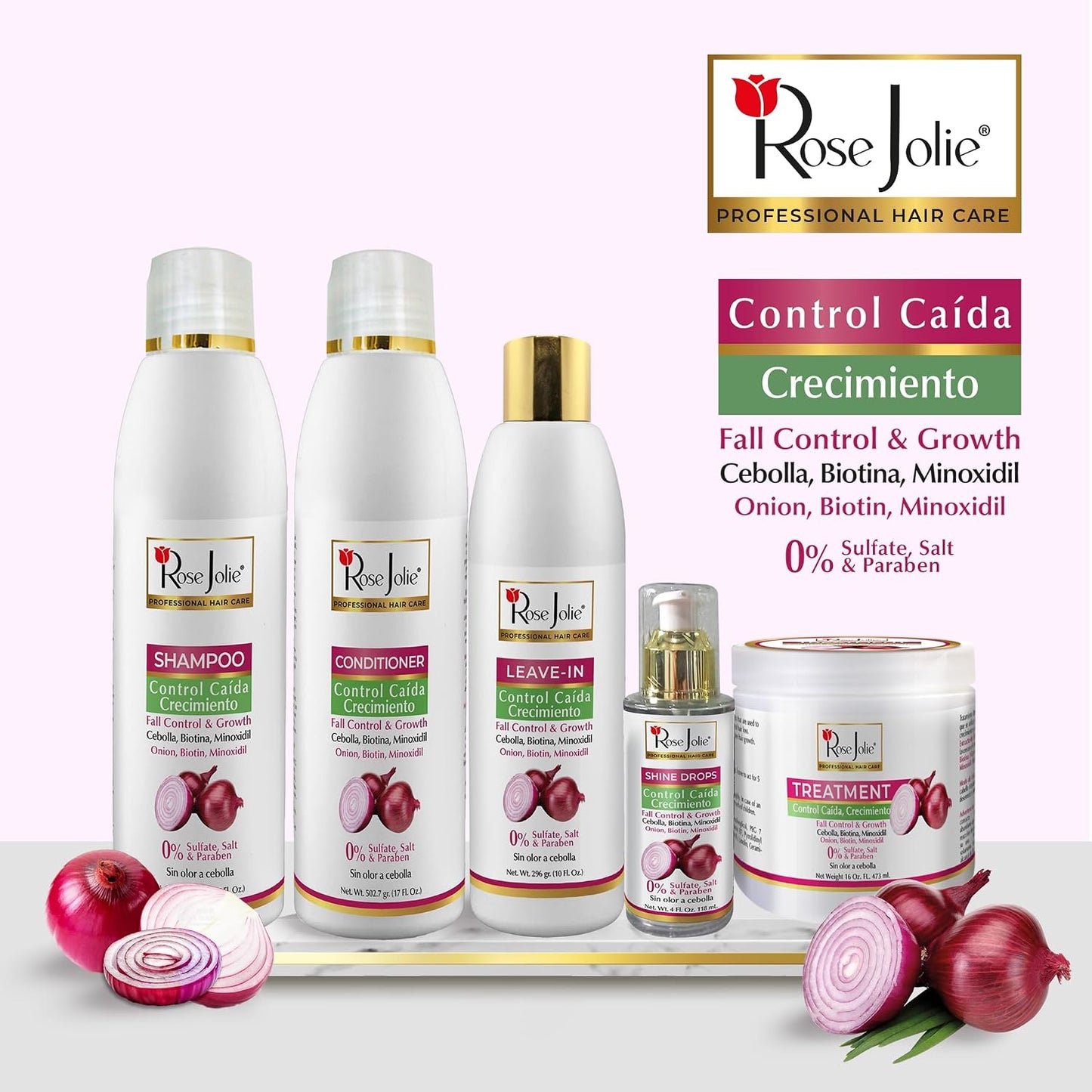 Onion & Biotin Hair Growth Bundle - Shampoo, Hair Mask & Leave-In Conditioner | Sulfate & Paraben Free, 3 Items