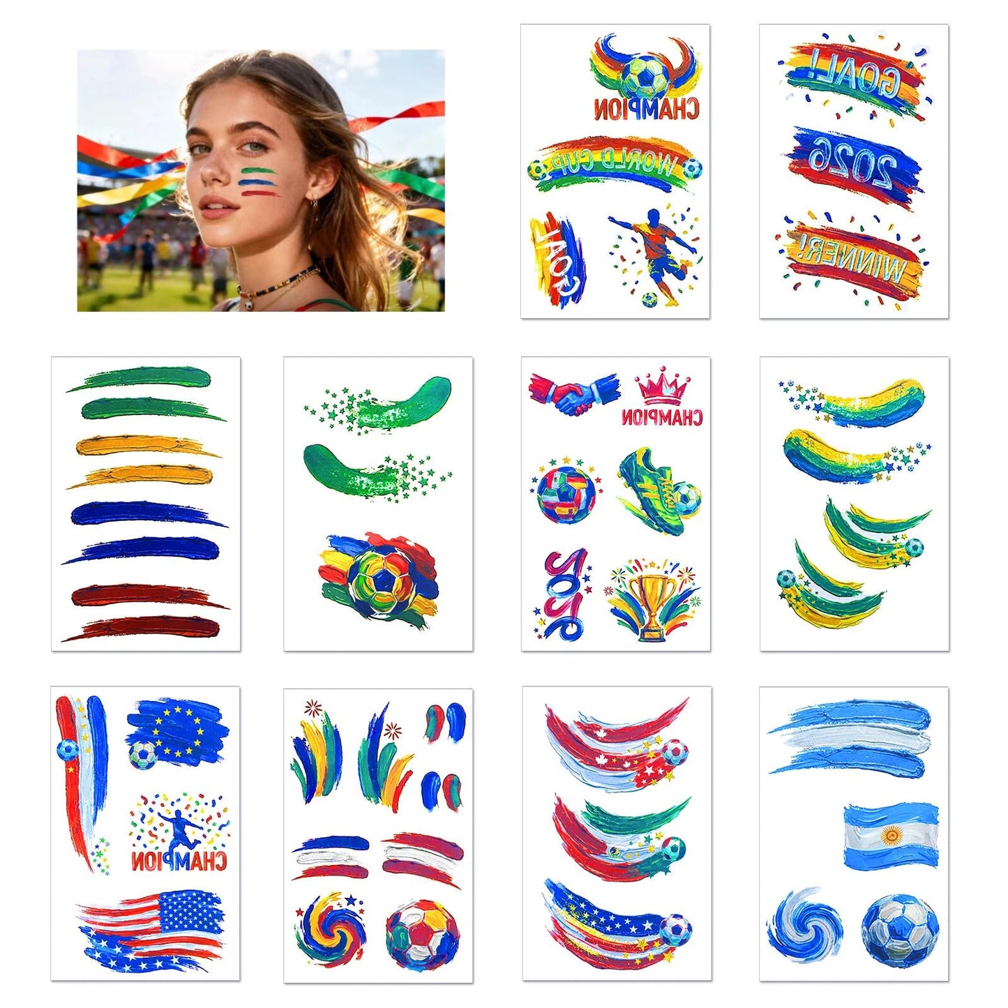 45 Pcs Soccer Tattoos - World Cup Temporary Tattoos for Adult，Teens，Soccer Party Favors Sports Themed Supplies Fake Tattoo Stickers，World Cup 2026 Merchandise