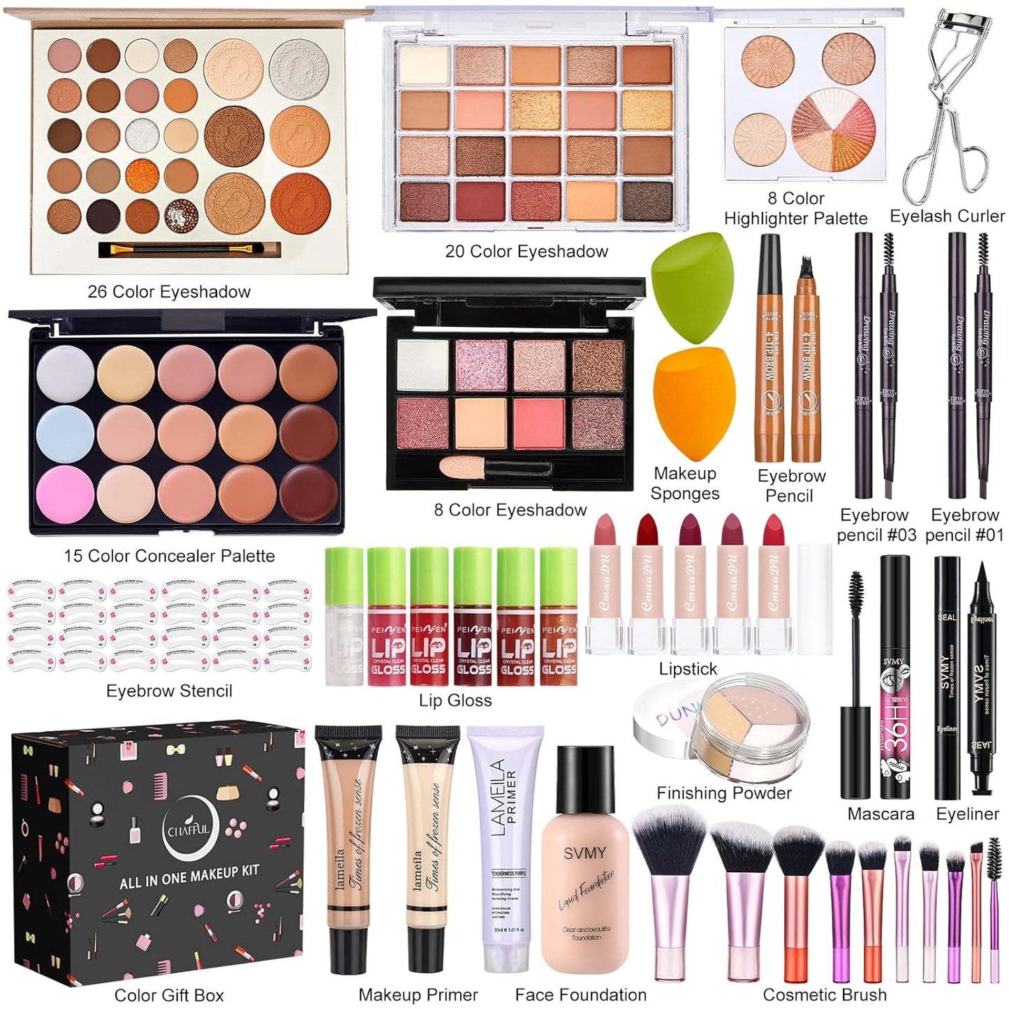 Makeup Kit for Women - All-in-One Essential Set with Foundation, Eyeshadow Palette, Lipstick & Brushes | Perfect Gift Bundle