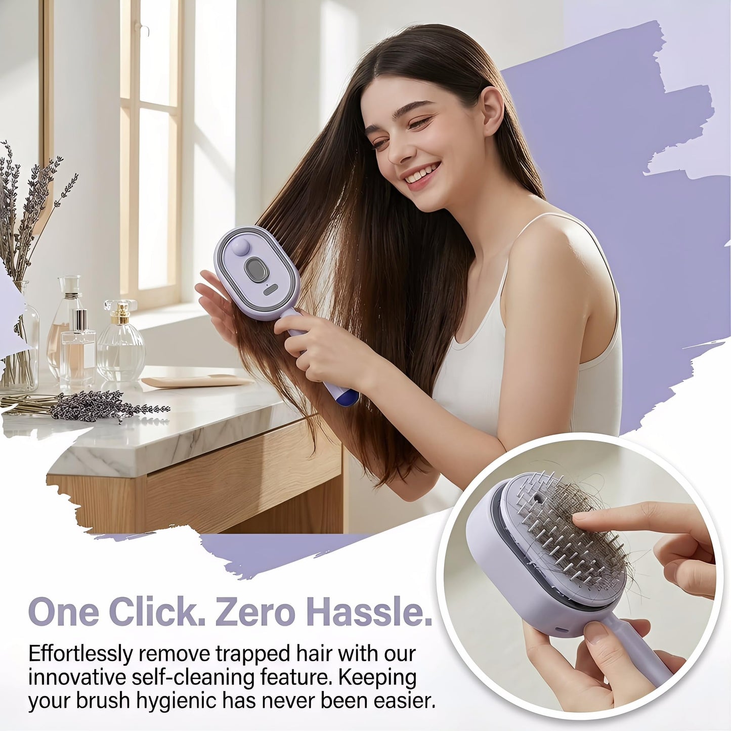 Electric Spray Air Cushion Massage Comb with Self-Cleaning, Anti-Tangle, Anti-Static, Volumizing Fun, Rechargeable Detangling Electric Steam Brush, Steam Hair Straightener for Daily Care (Purple)