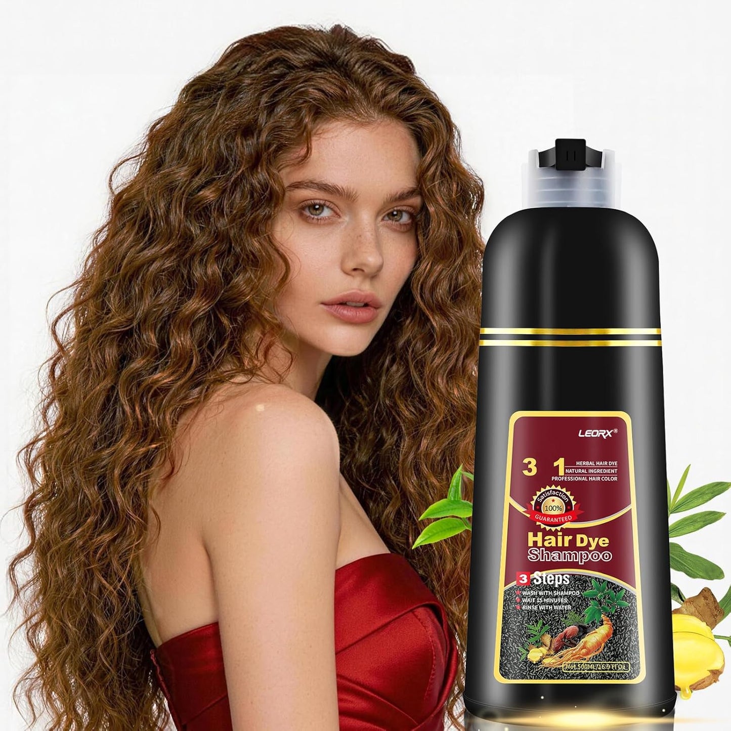 Chestnut Brown Hair Dye Shampoo | 3-in-1 Instant Herbal Color for Men & Women - Easy At-Home Application