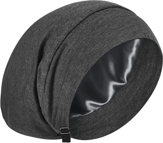 100% Mulberry Silk Bonnet for Sleeping | Real Silk Lined Cap for Curly Hair - Black