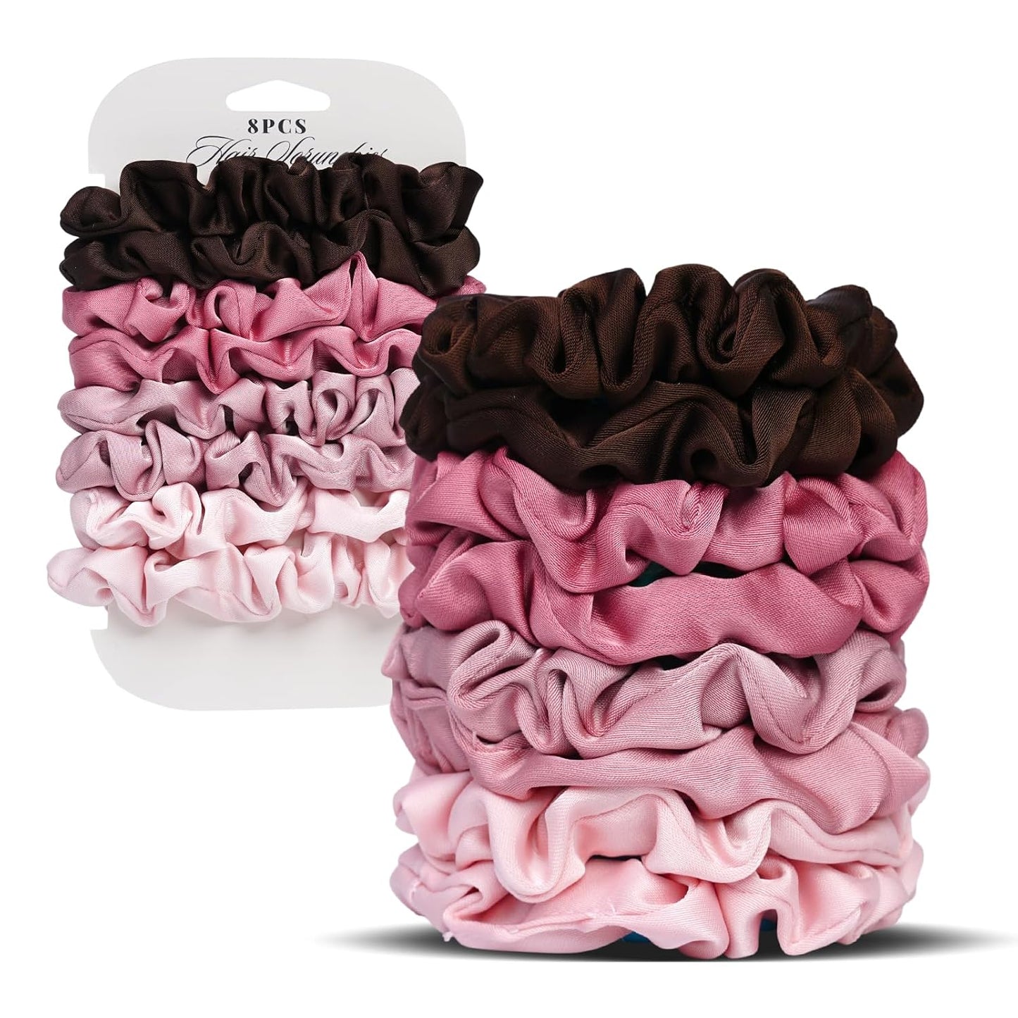 Satin Scrunchies for Women - 8PCS Black Silk Hair Ties | No-Crease, Frizz-Free Gentle Elastic Bands for All Hair Types