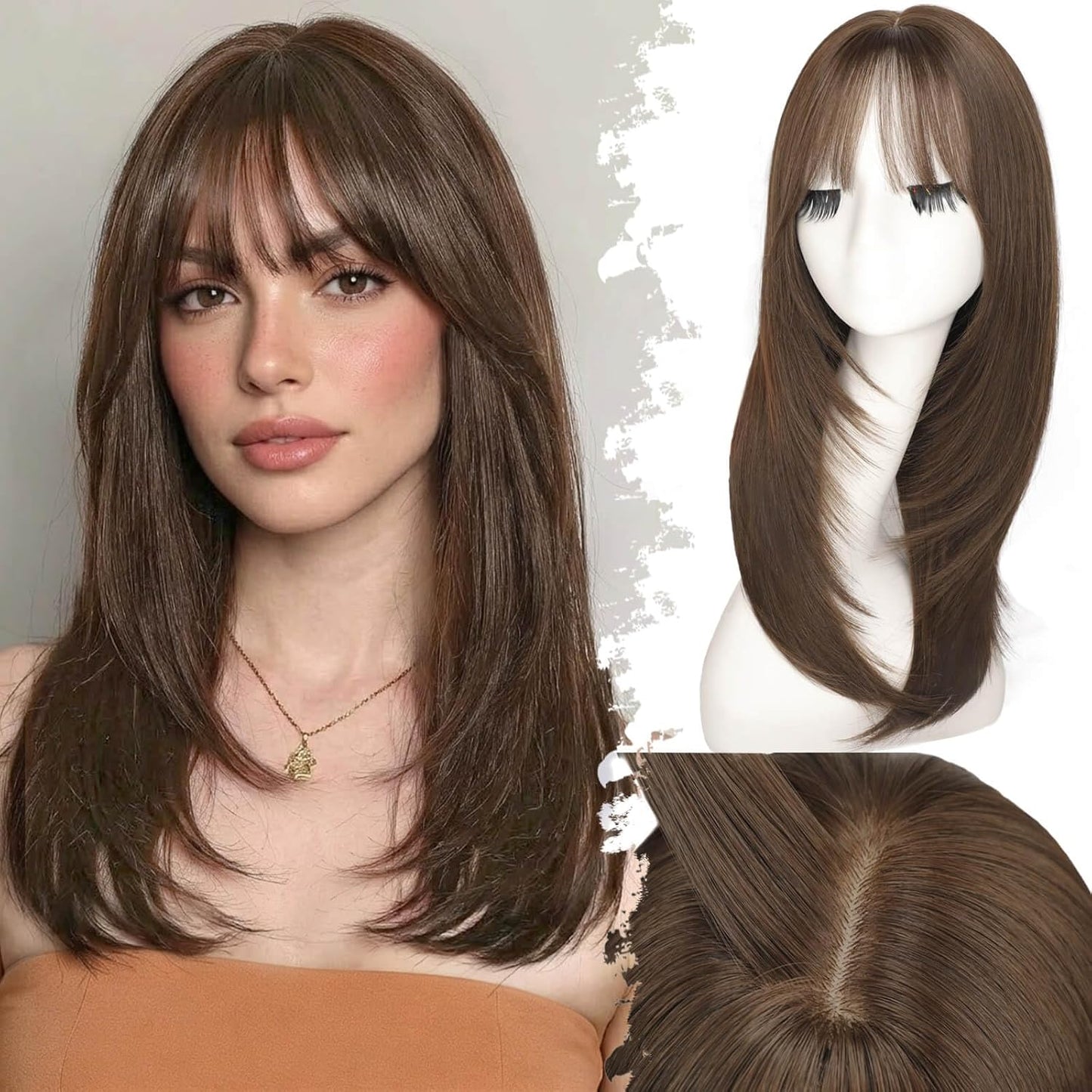 Beginner-Friendly Ash Blonde Wig with Bangs - 4x4 Glueless Synthetic Hair, Medium Length, Face-Framing Layers
