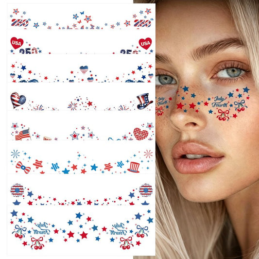 4th of July Freckles Tattoos Temporary, 250 Anniversary USA Decorations, Fourth of July Outfit Women Kids, America Red White and Blue Accessories Patriotic Party Favors Supplies for Independence Day