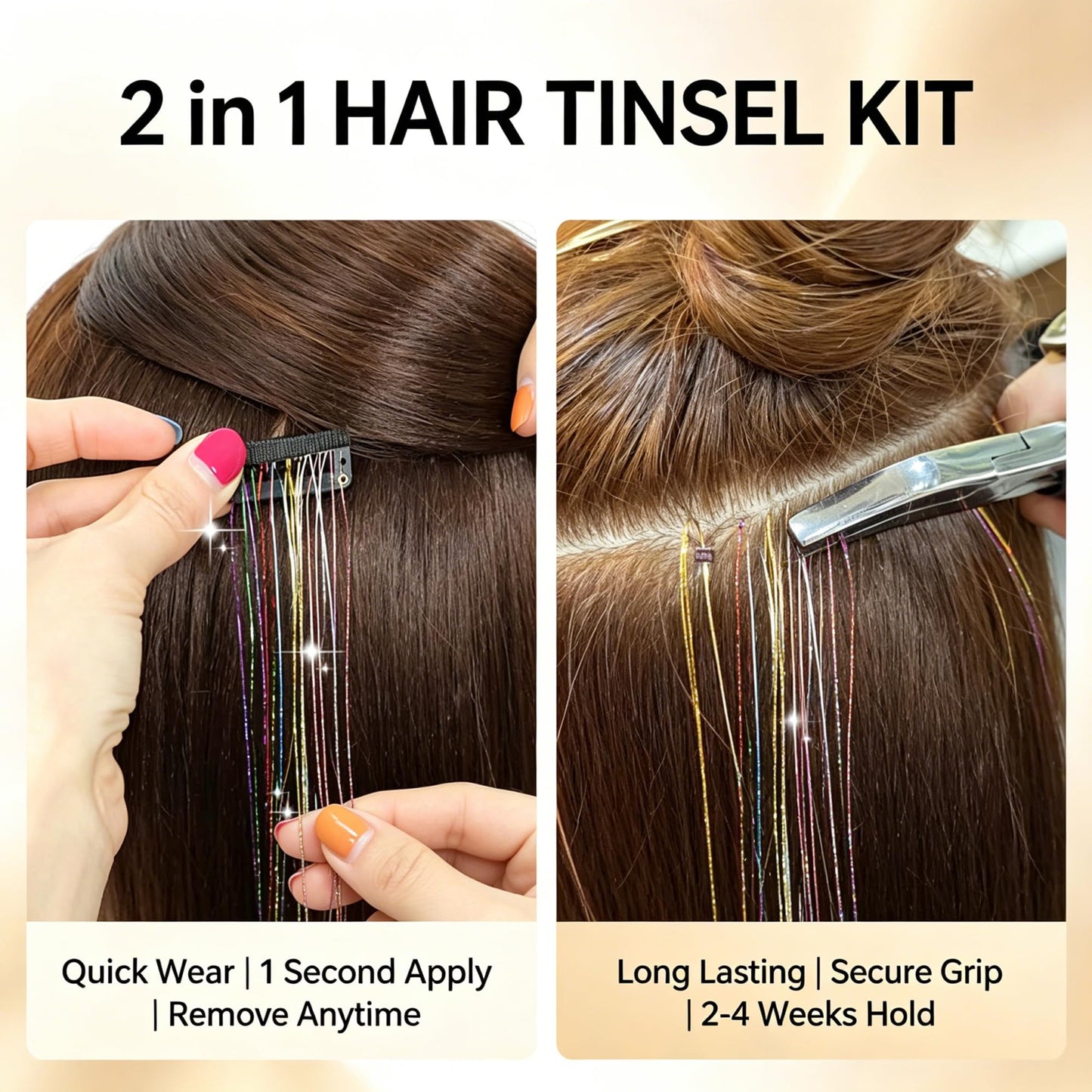 Handwig 80 Strands Bright Red Hair Tinsel, 2-in-1 Kit Vibrant Shine