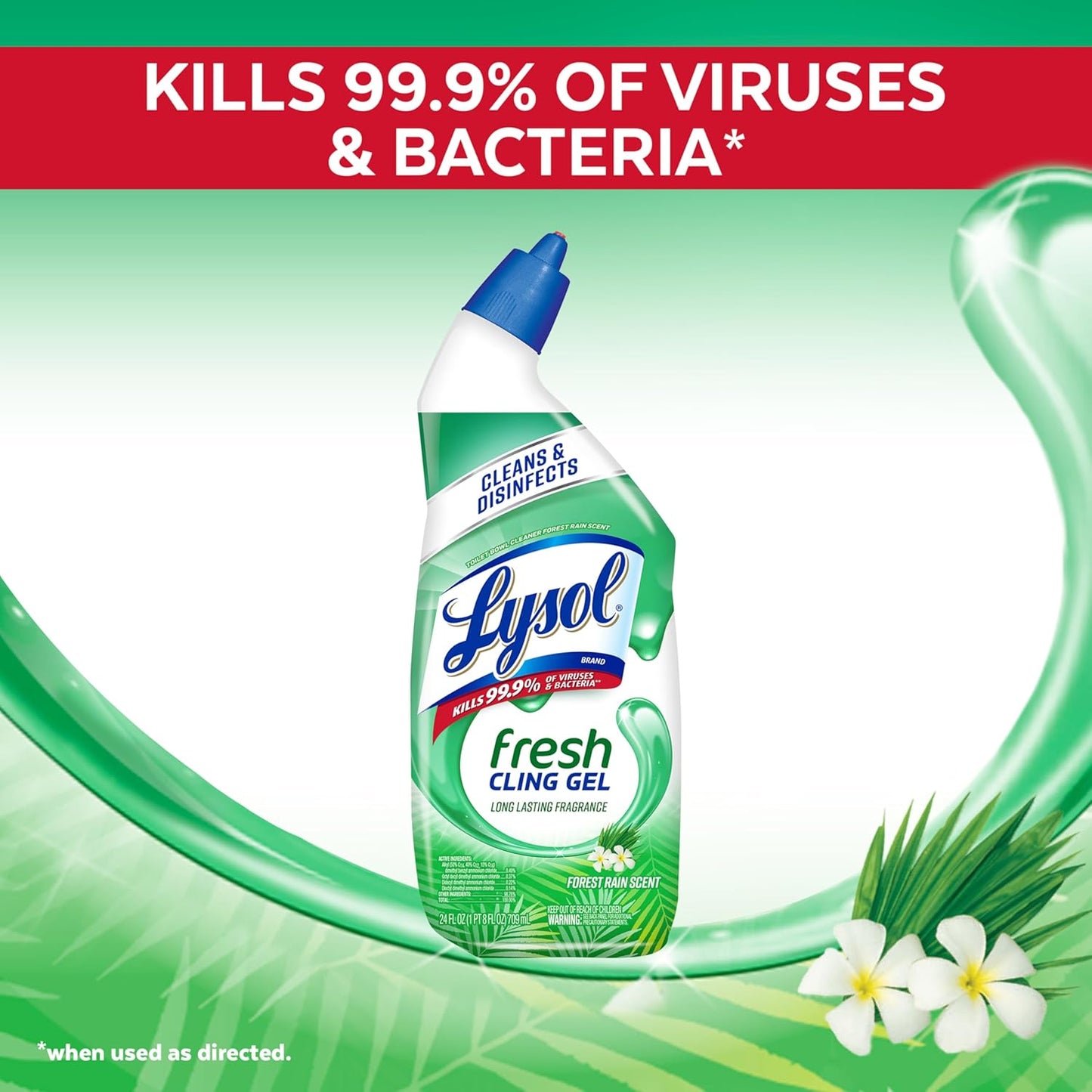 Lysol Toilet Bowl Cleaner Gel - Powerful Disinfectant & Stain Remover | Forest Rain Scent, 24oz (Pack of 2)