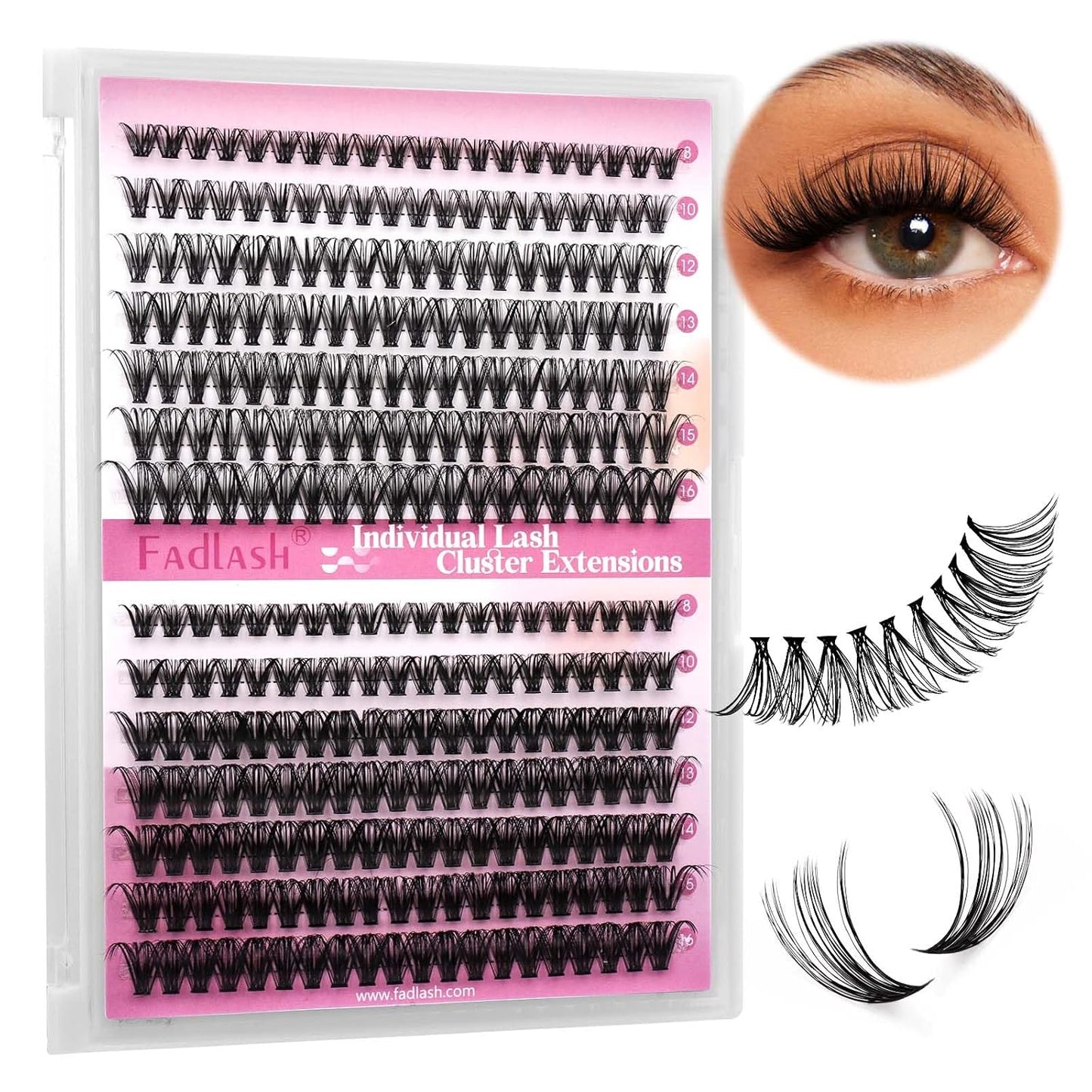 FADLASH Natural Eyelash Clusters - Fluffy 100D/200D Extensions | DIY Home Use, 8-16mm D Curl, 2 Pack