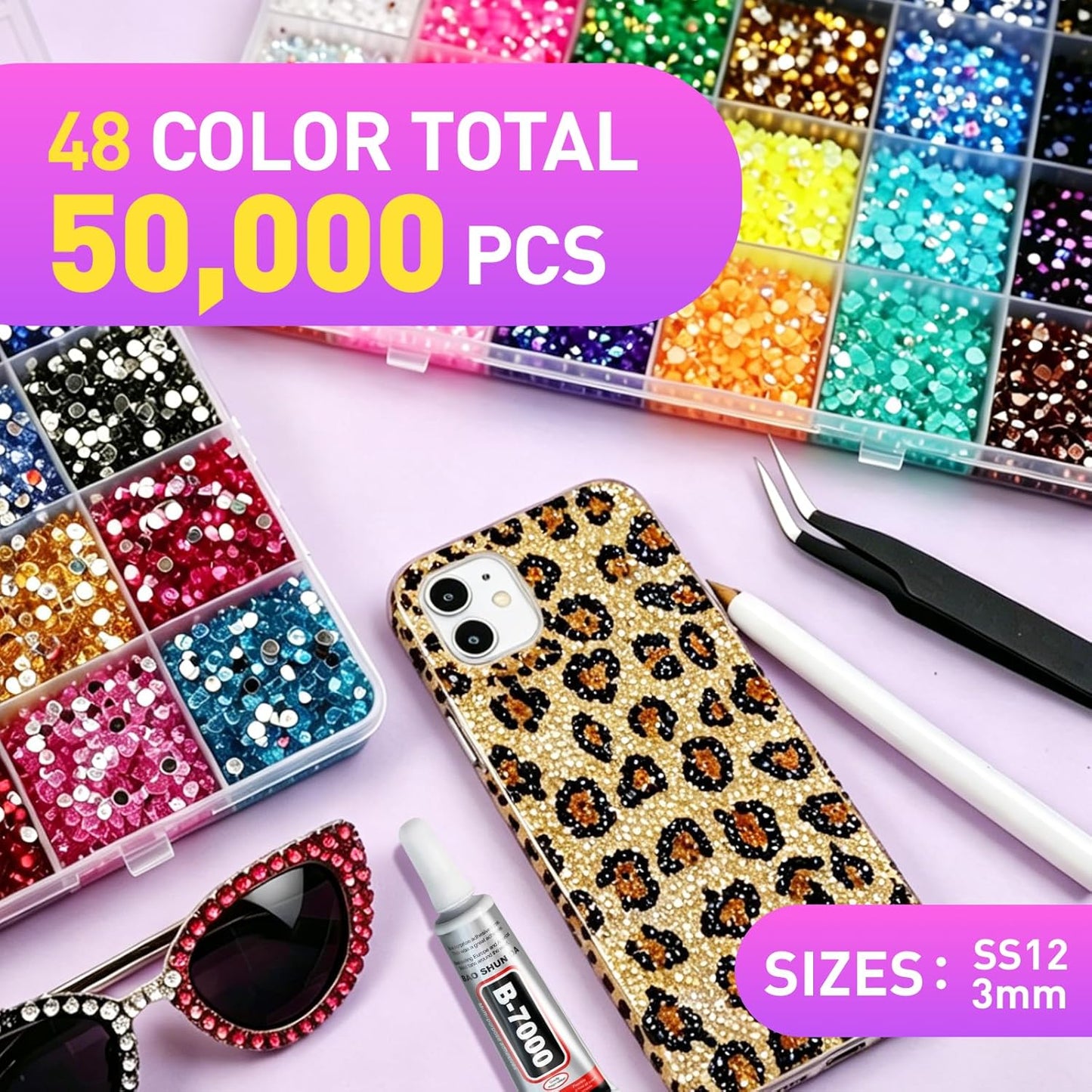 Bedazzling Kit - 50000 Pcs Resin Jelly Rhinestones & Flatback Crystal Gems | DIY Crafting, Nail Art, Clothes & Shoes Decor