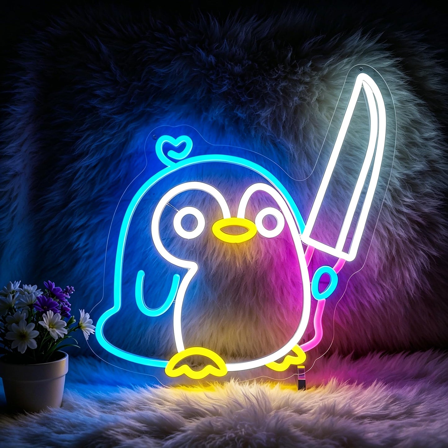 Ebdobgbs Penguin Neon Sign Led Neon Lights Neon Signs for Wall Decor Light Up Sign for Birthday Party Club Gift