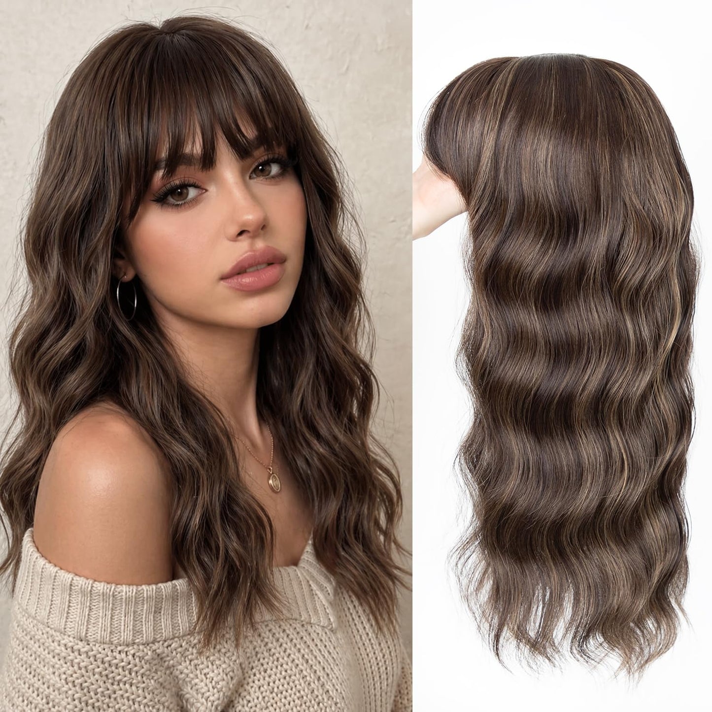 Sakuraaa Hair Toppers for Women - 18" Long Wavy Synthetic Hair Piece | 6.5"x6.5" Large Base in Dark Brown