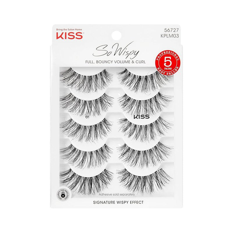 Kiss False Eyelashes - Natural Wispy 14mm Strip Lashes | 5 Pairs, Reusable, Lightweight, Easy Application
