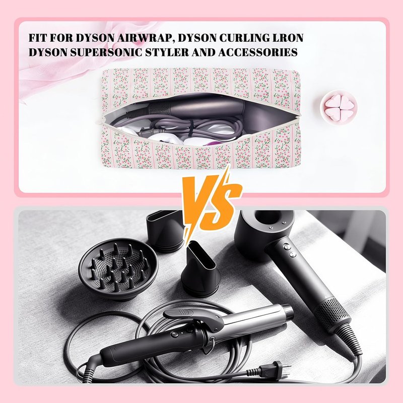 Hair Tools Travel Bag - Cute Quilted Floral Organizer for Shark Flexstyle | Portable Case for Hair Dryers & Curling Irons (Pink)