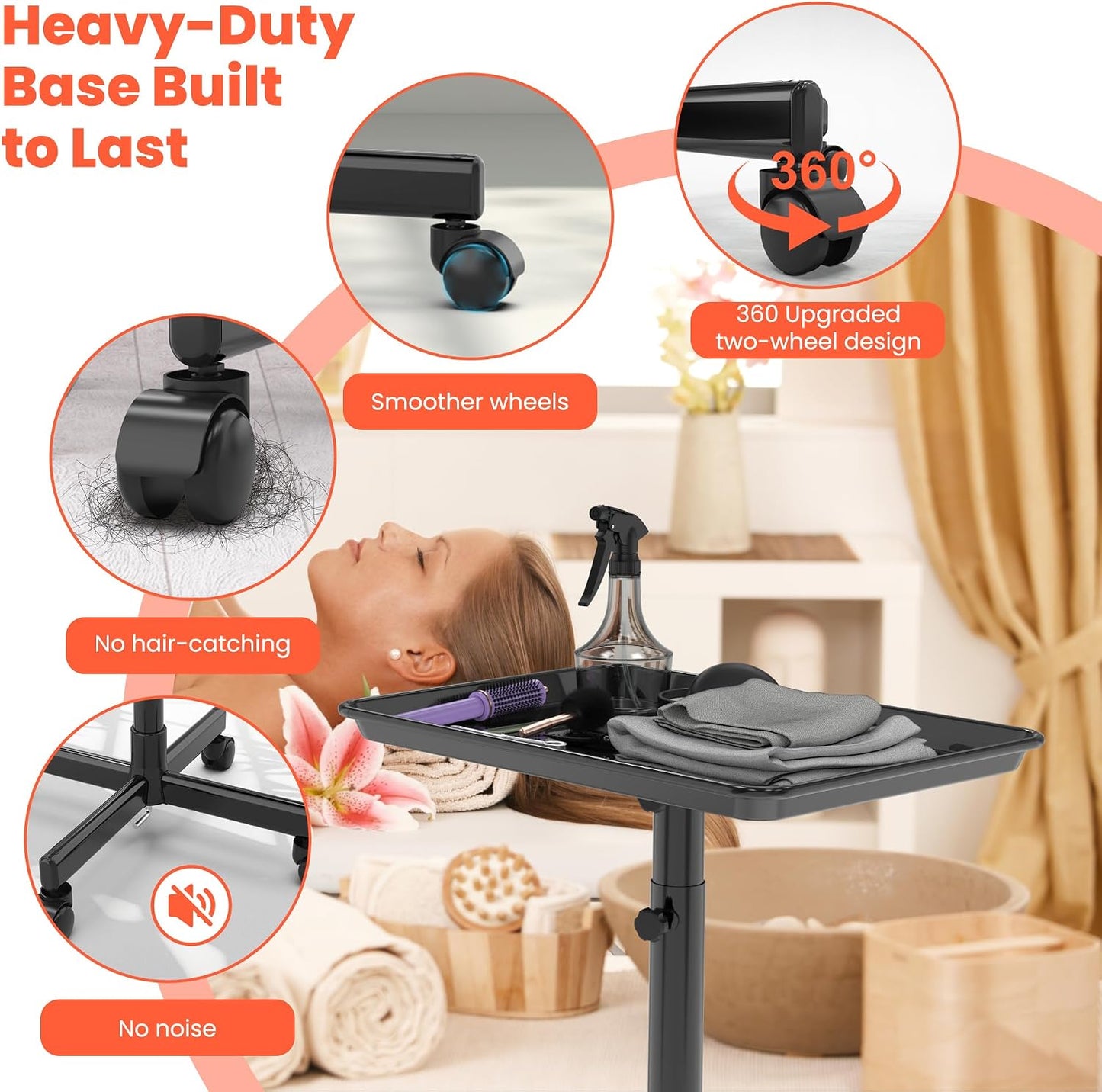 Adjustable Height Rolling Salon Tray - Mobile Storage Trolley with 2 Magnetic Bowls & 10 Disposable Covers | 24-36 Inch, Black