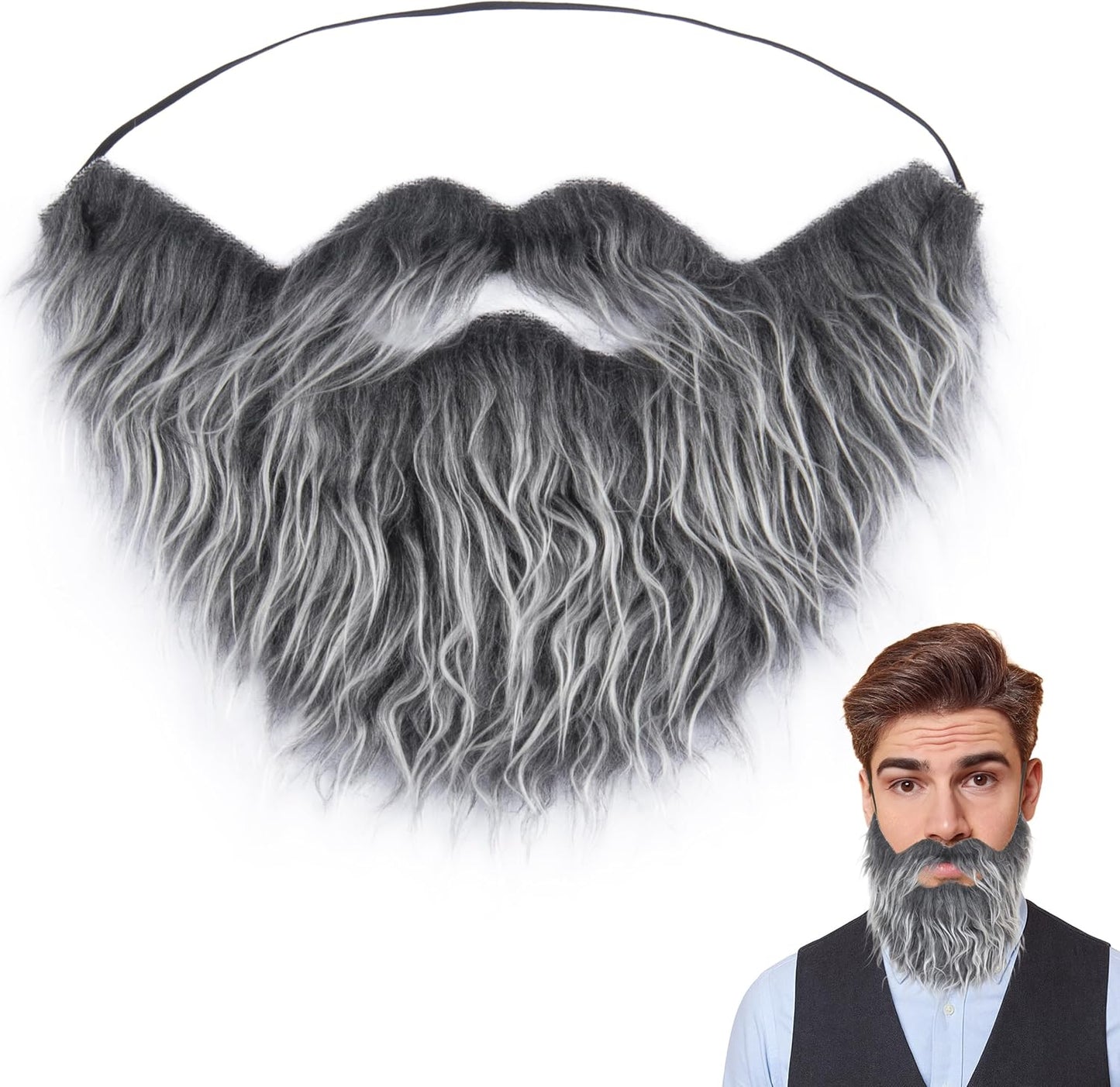 Fake Beard and Mustache for Men - Elastic Band Cosplay Facial Hair | Halloween Costume Accessory