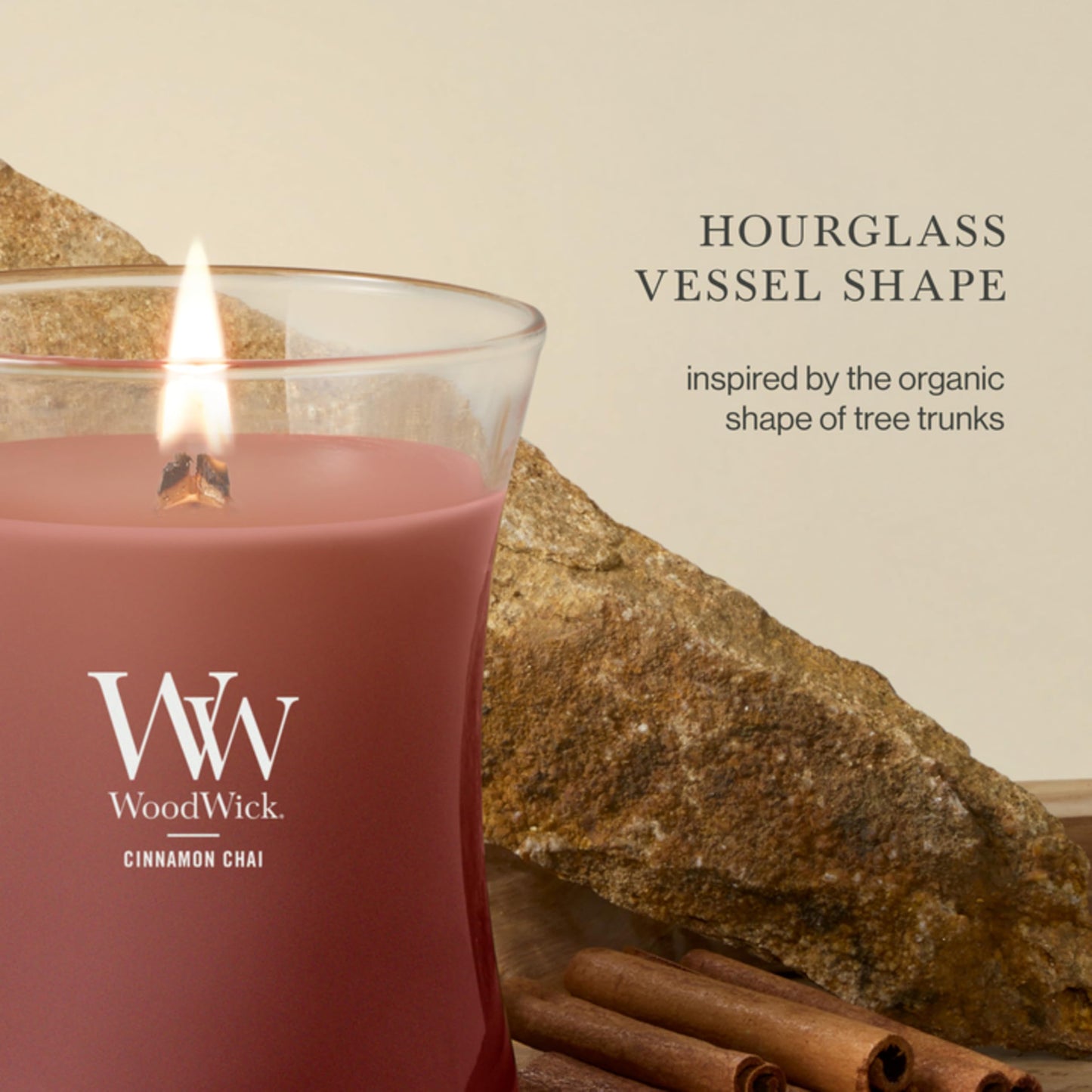 WoodWick Cinnamon Chai Holiday Candle Gifts for Women and Men, 9.7 oz Medium Hourglass Candle with Crackling Wick
