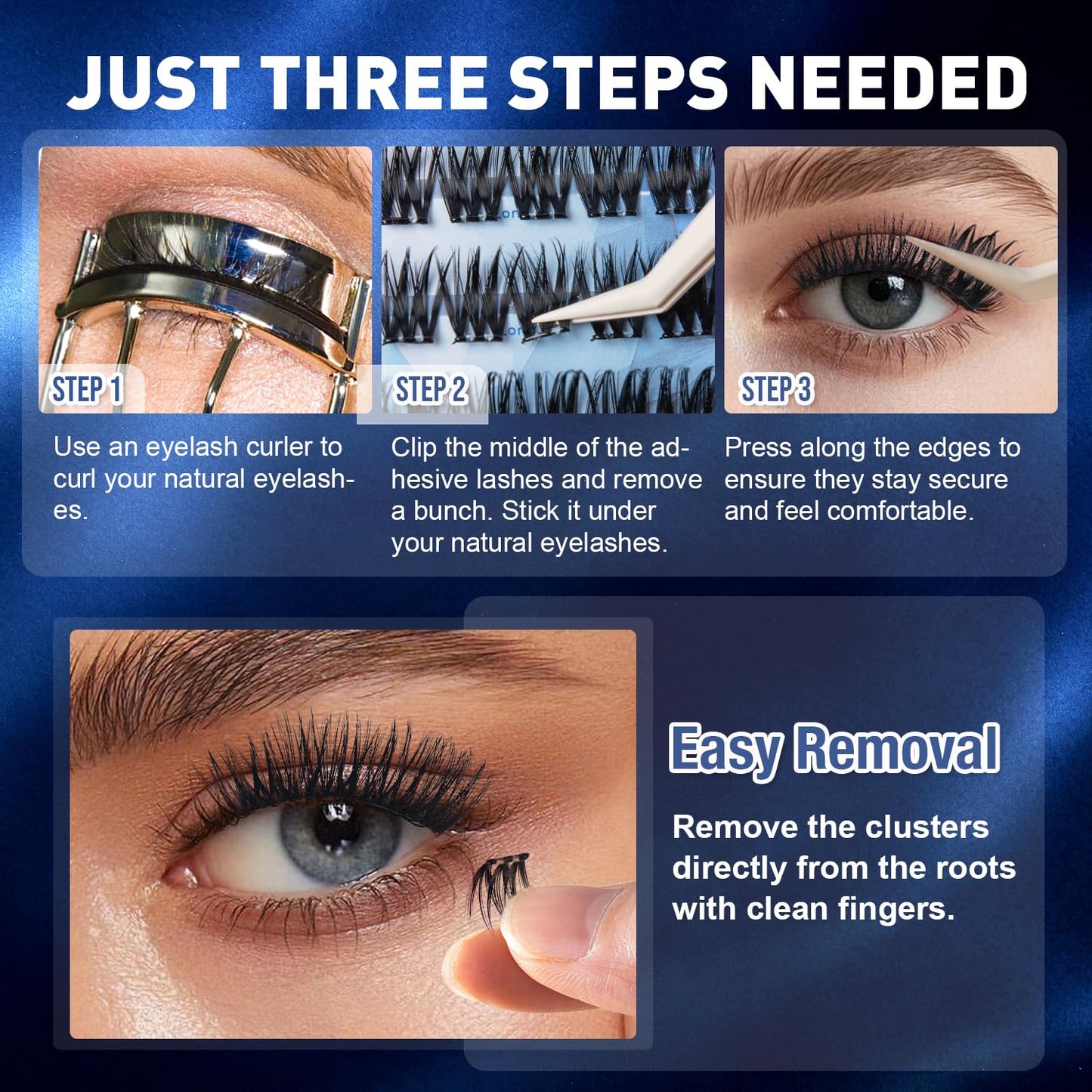 Self-Adhesive Eyelash Clusters - Natural Wispy Press-On Lashes | Reusable, No Glue Needed