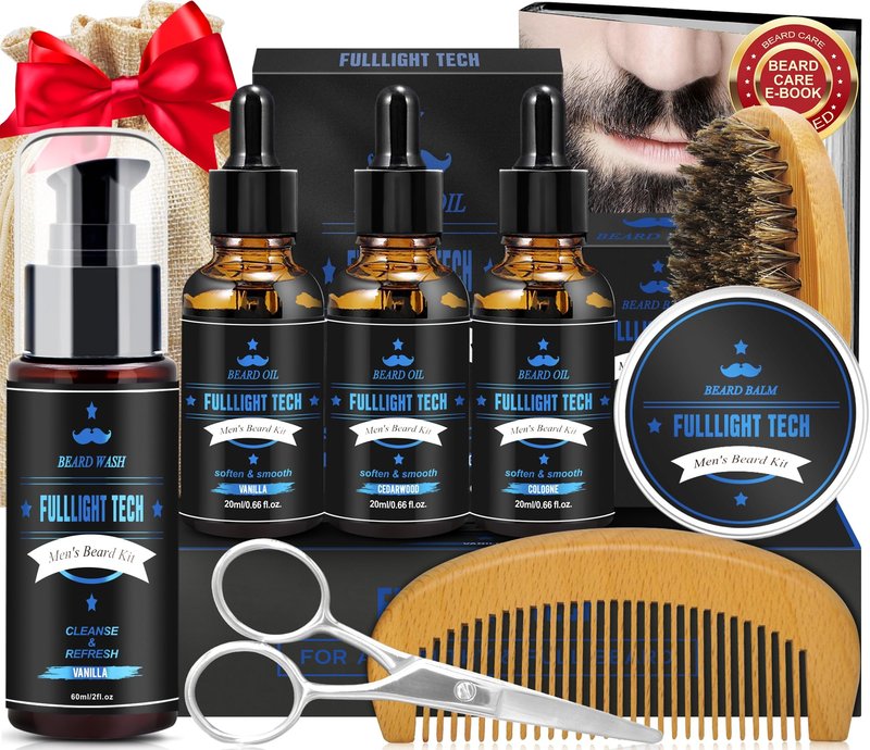 Husband Birthday Gifts,Beard Kit Includes 3 Scented Beard Oil,Vanilla Beard Shampoo & Balm, Brush, Comb,Scissors,Beard Care & Grooming Men Christmas Stocking Stuffers Gifts for Men Him Dad Boyfriend