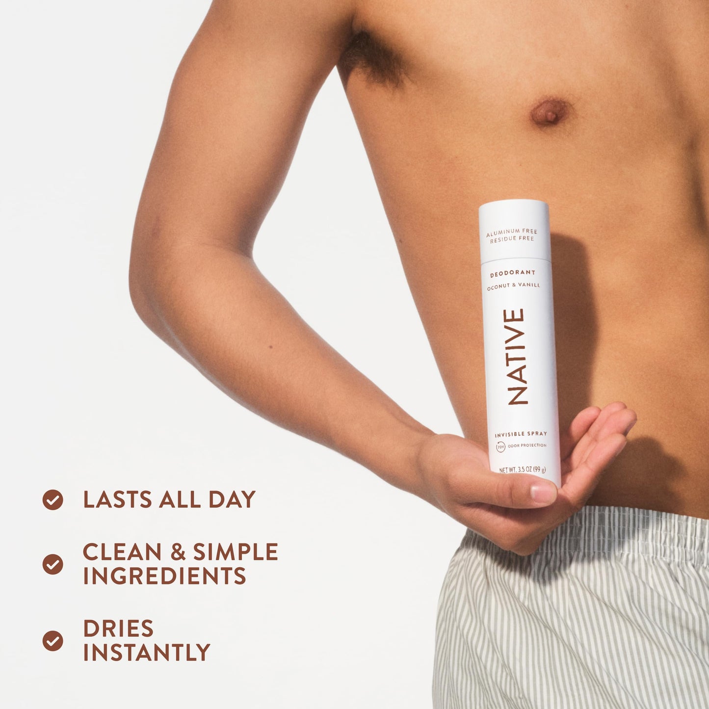 Native Deodorant & Body Spray, Coconut & Vanilla TWIN PACK, 72-Hour Odor Protection for Underarms & Body, Aluminum Free, Quick Drying, 2x3.5 oz