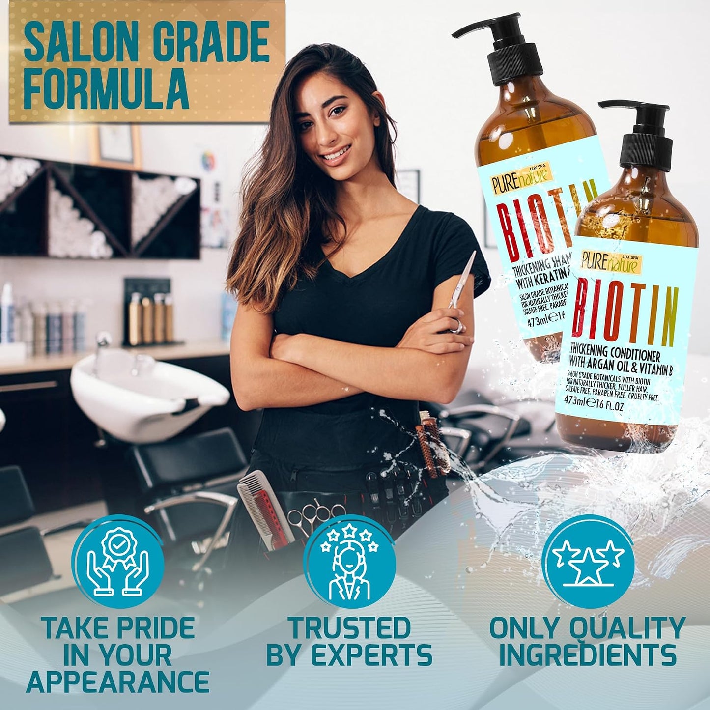 Biotin Shampoo and Conditioner Set - Volume Boosting Formula for Thinning Hair | Sulfate-Free, Paraben-Free, Thickening Properties