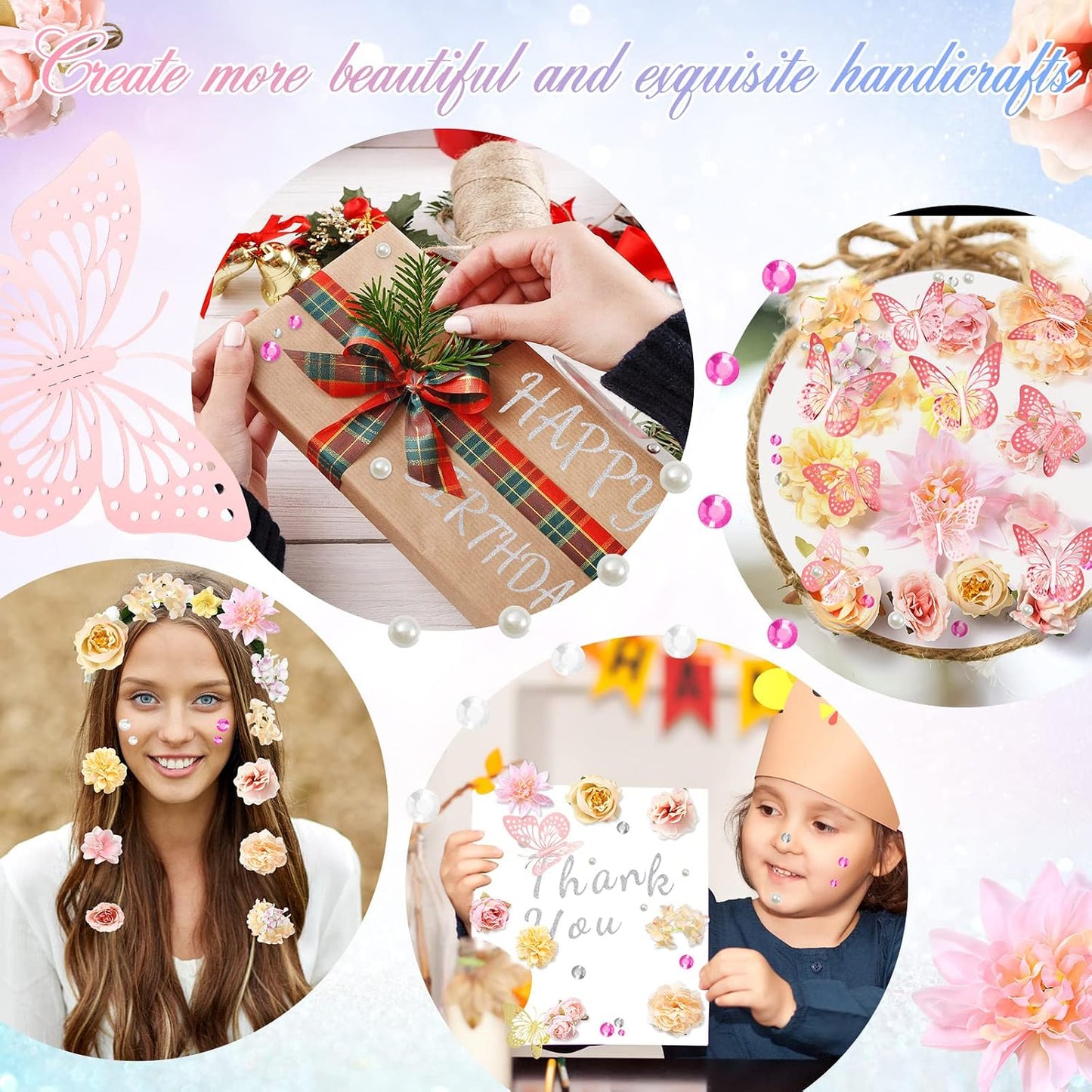 DIY Graduation Cap Decorations Kit - Faux Flowers, 3D Butterflies & Rhinestones | Pink Grad Cap Topper for 2026