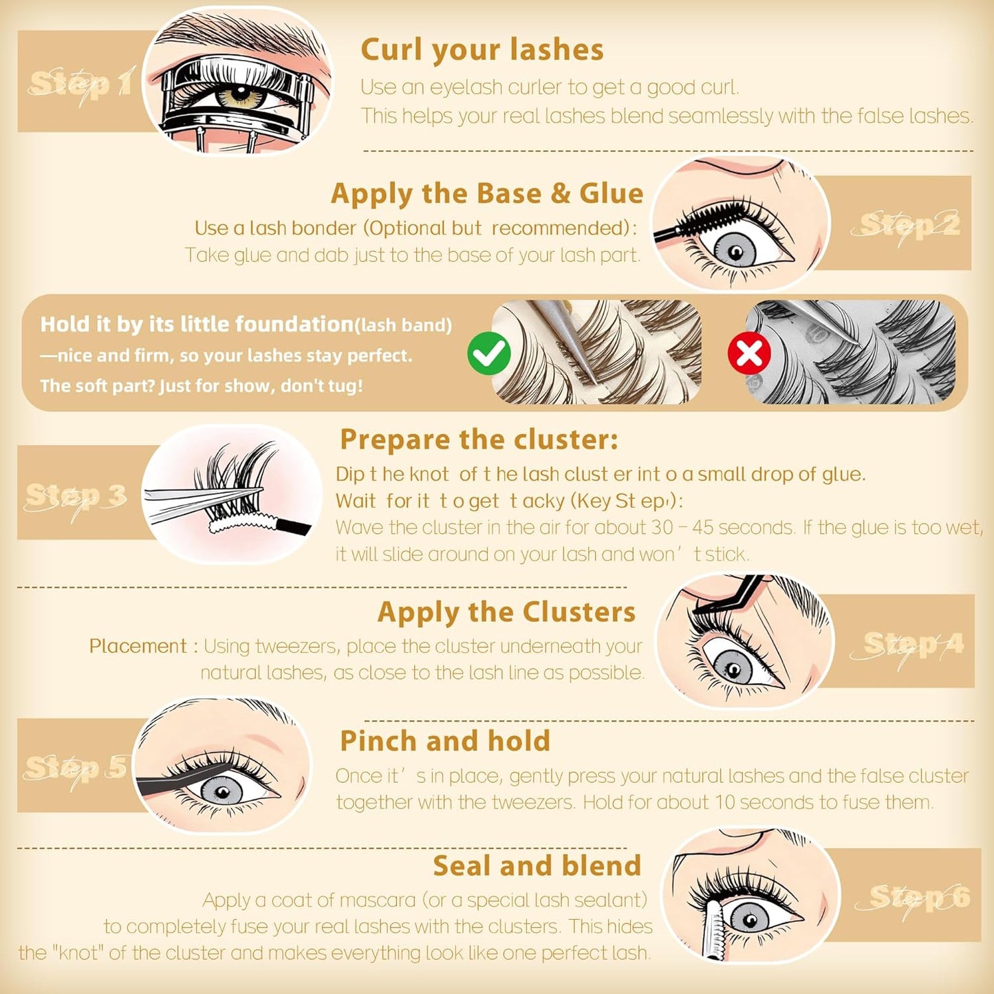 Spider Lash Clusters | Brown Wispy Eyelash Extensions - D Curly, Invisible Band, 8-14MM, 150 Pcs