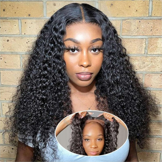 Curly Bob Wig - 200% Density Deep Wave Human Hair | 5x5 HD Lace Closure, 18 Inch, Black for Women