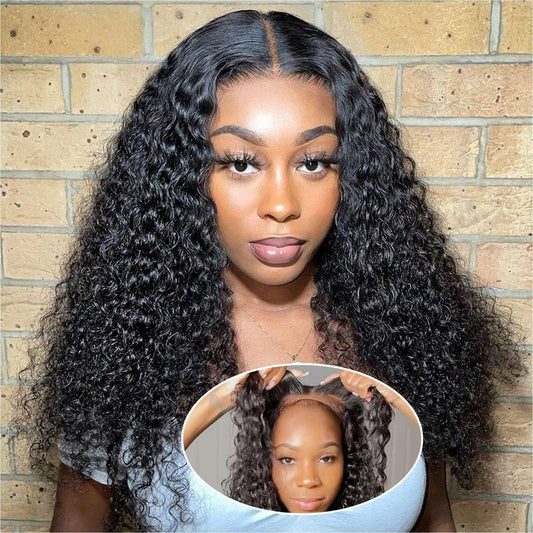 Ailwelia Curly Bob Wig Human Hair Deep Wave 200% Density 5x5 HD Lace Closure Wigs Human Hair Bob Wigs For Black Women Wear And Go Glueless Curly Wig Black Color 18 Inch