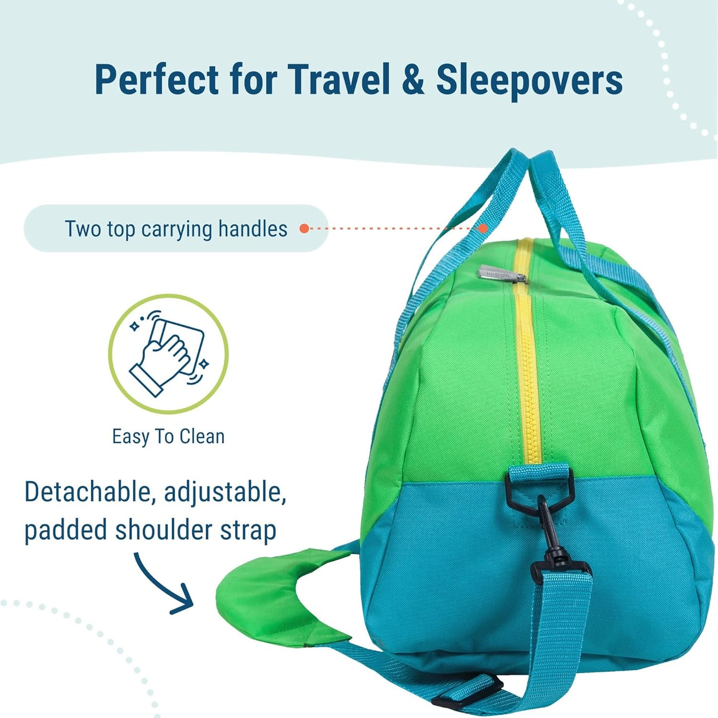 Kids Overnighter Duffel Bag - Carry-On Size for School & Sleepovers | Monster Green