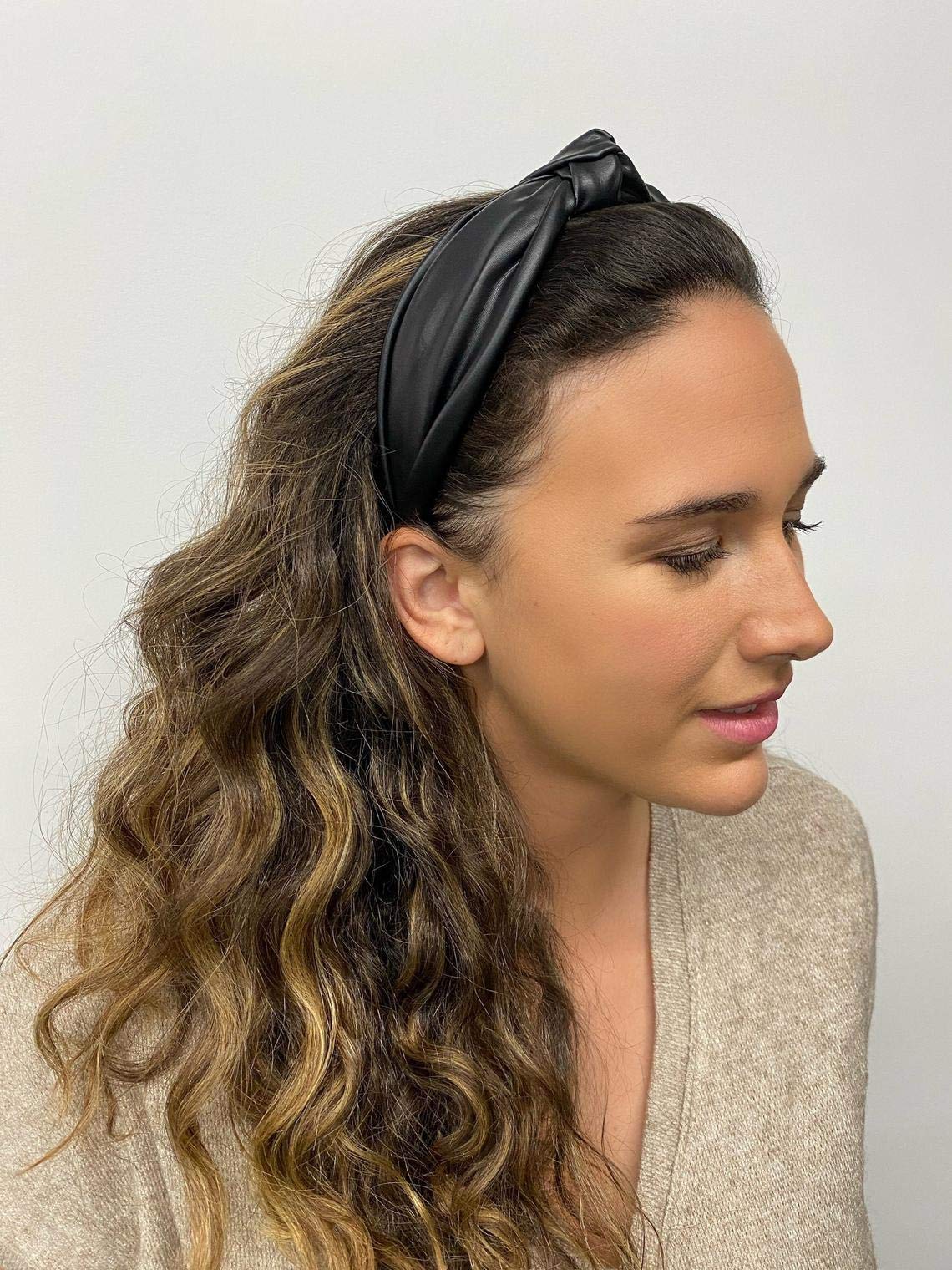 Huachi Knotted Headbands for Women Black, Leather Headbands with Knots Cute Womens Head Bands knotted, Fashion Headband for Women Top Knot Headband for Girls