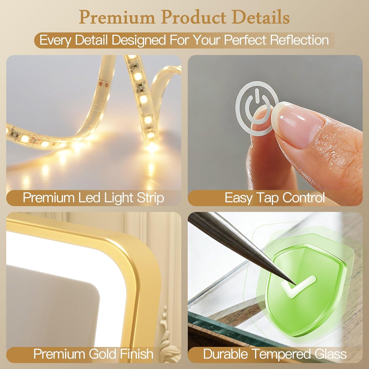 LED Vanity Mirror with Lights - 12" x 14" Small Gold Makeup Mirror | 360° Rotation, 3 Color Modes, Dimmable & Memory Function