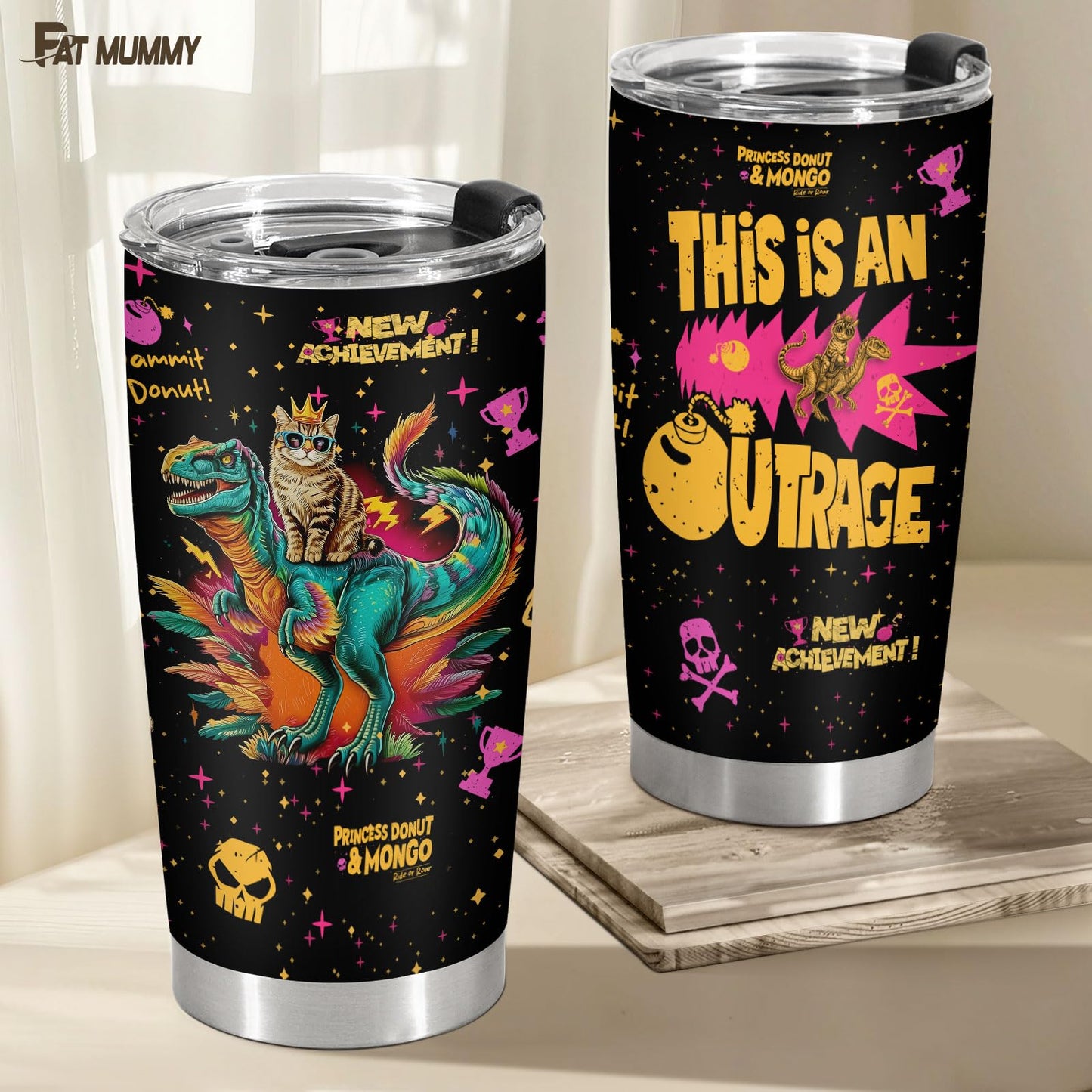 fat mummy Cat Dragon Tumbler Stainless Steel Insulated Travel Mug Gamer Book Lover Cup Funny Dungeon Style Gift for Men Women Mothers day