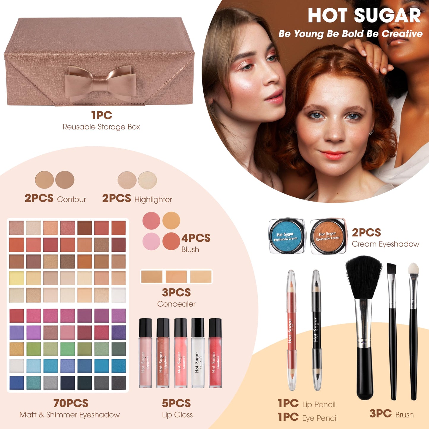 Hot Sugar Makeup Kit for Teenagers, Beginner Makeup Gift Set for Women Full Makeup Kit (Bronze)