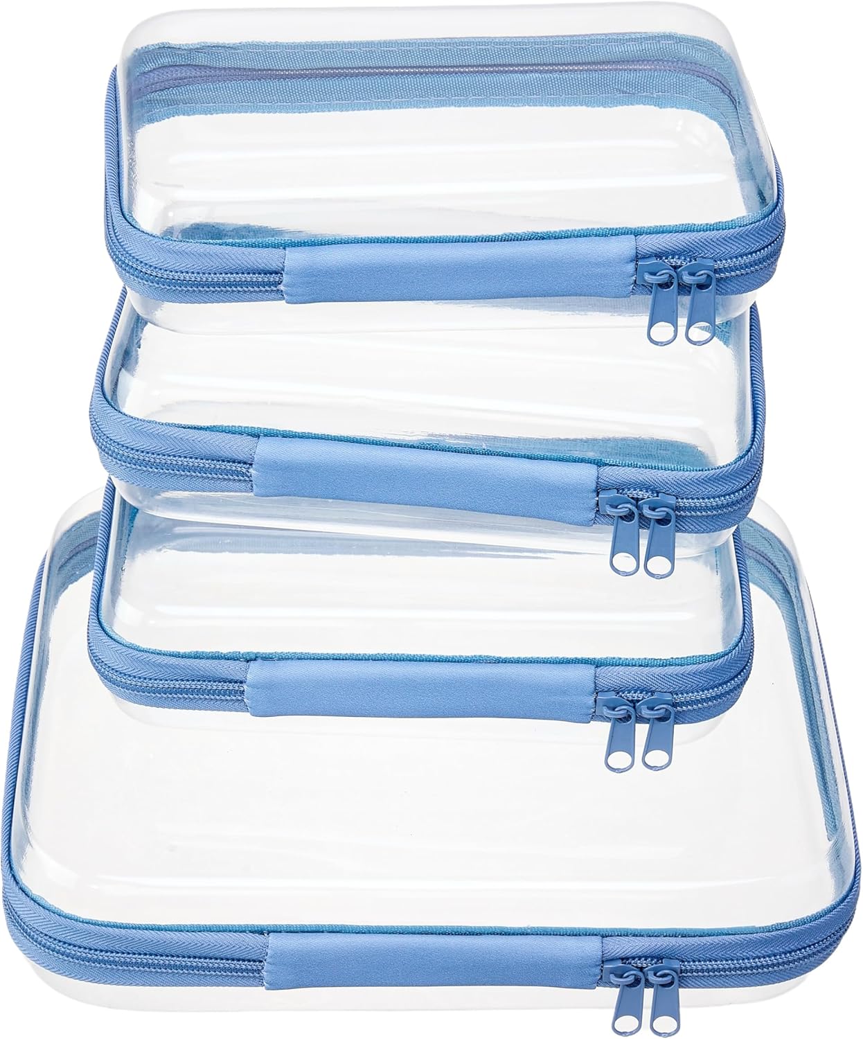 Clear Zipper Pouches - Hard Shell Toiletry Bag Set for Travel | 4 Pack, Black