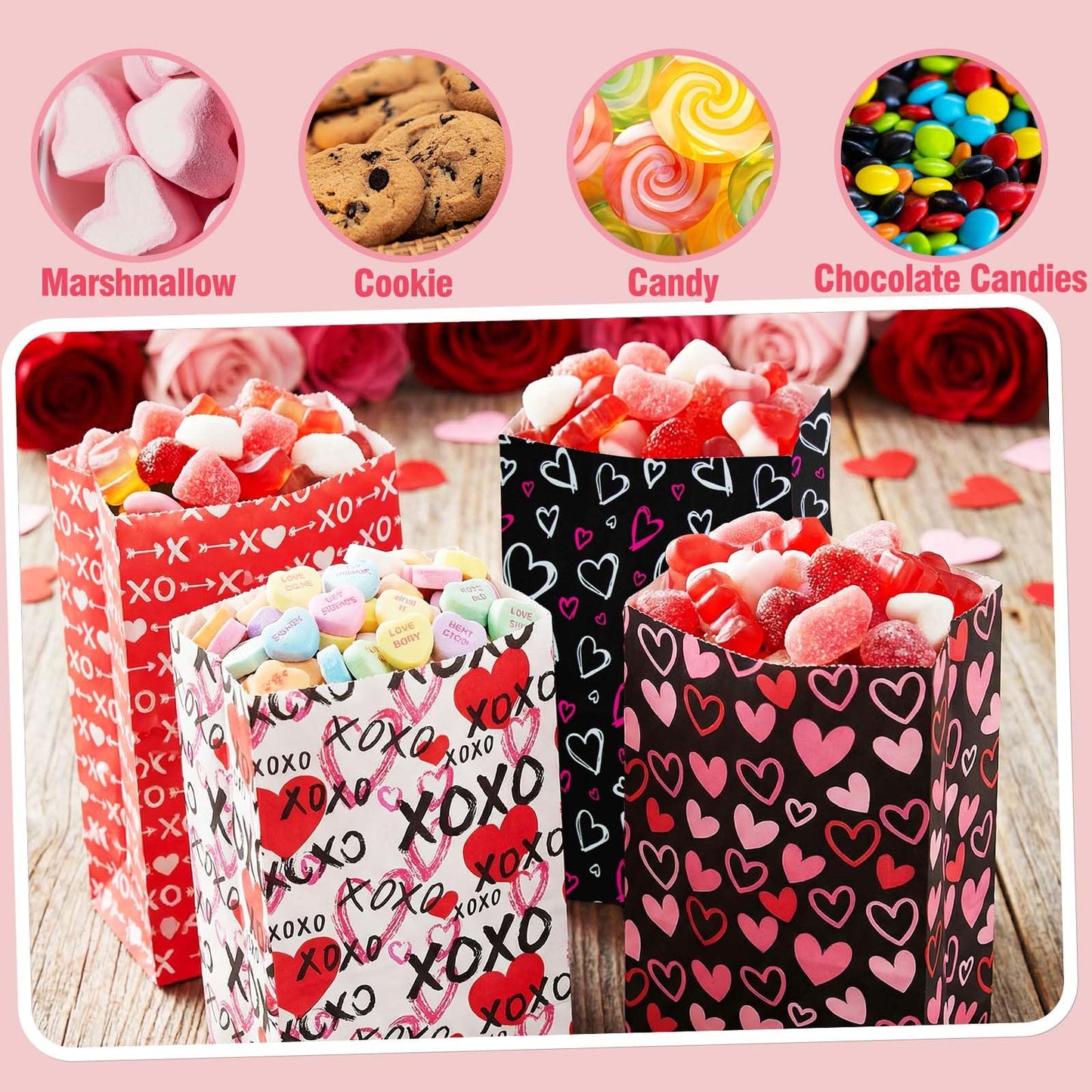 Haobell Valentines Day Bags - 24 Pcs Valentines Goodie Bags With Stickers for Classroom Parties, Kids, Coworkers