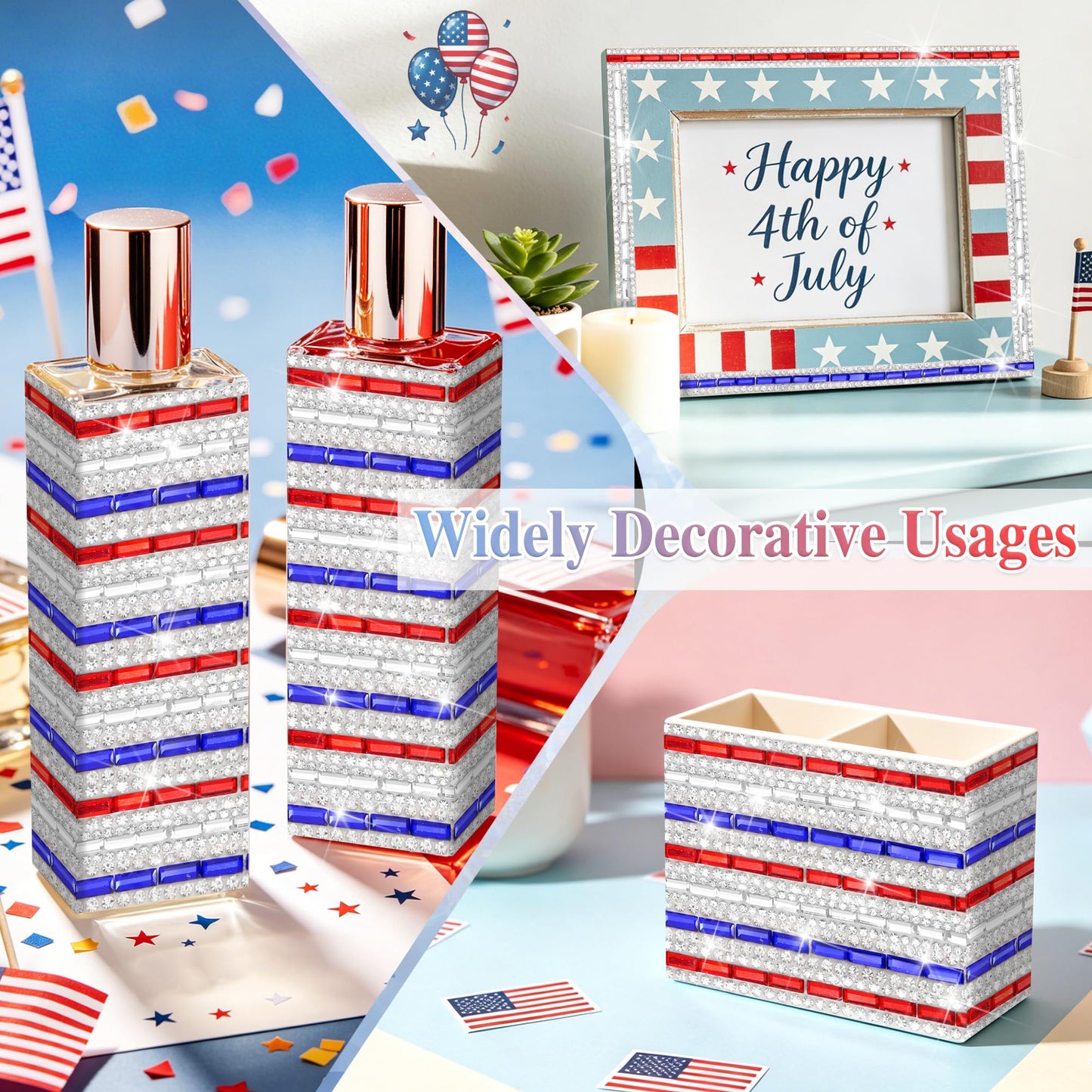 ROYTOER Patriotic Rhinestone Ribbons for 4th of July,Red Blue And White Diamond Strip for DIY Craft,3 Yards Rhinestone Tape Crystal Ribbons Self Adhesive for Independence Veterans Day Party Decoration