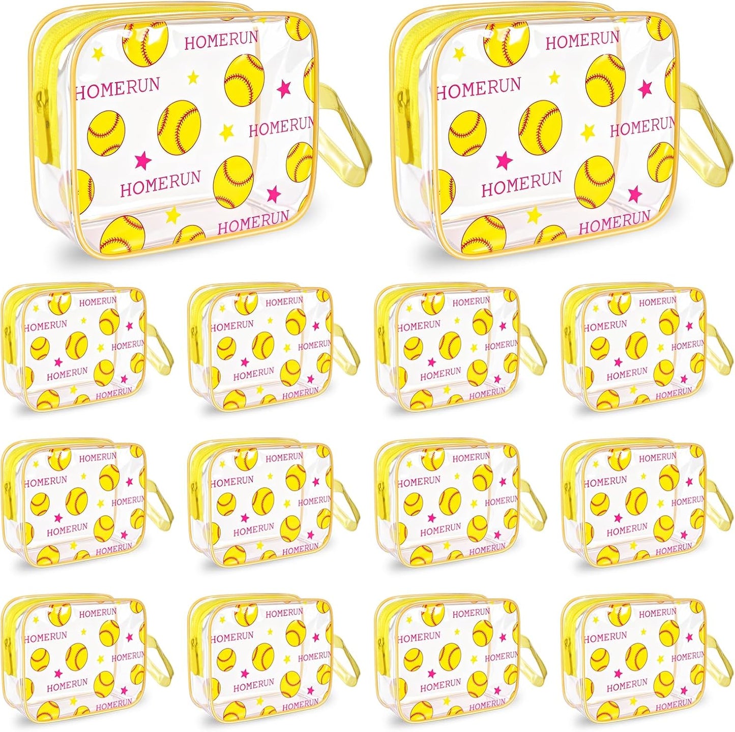 Softball Cosmetic Bag Set - 14PCS Waterproof Clear PVC Makeup Organizer | Zipper Toiletry Pouch for Girls & Team Players