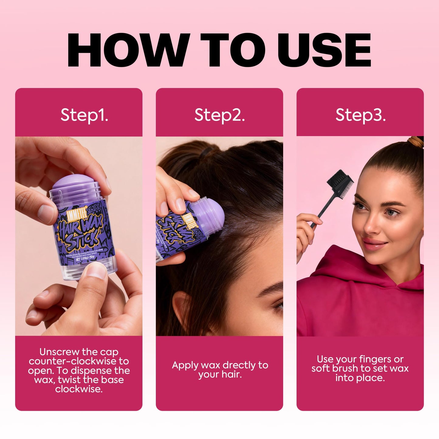 immetee Hair Wax Stick Womens, Frizz & Flyaways Hair Tamer Stick, Not Greasy, No Residue, Hair Wigs Edge Control Slick Gel for Hairstyling,1.05oz/30g (Blueberry Flavour)