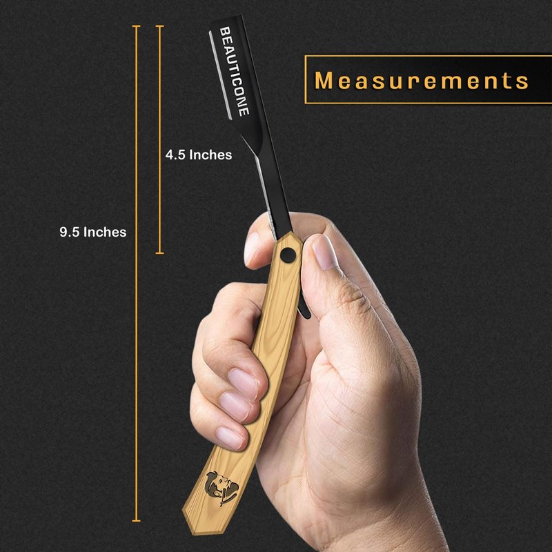 BEAUTICONE Straight Razors for Men, Professional Barber Razors, Premium Straight Edge Razor, Shaving Knife, Shavette, Stainless Steel, Wooden Handle, With PU Leather Case