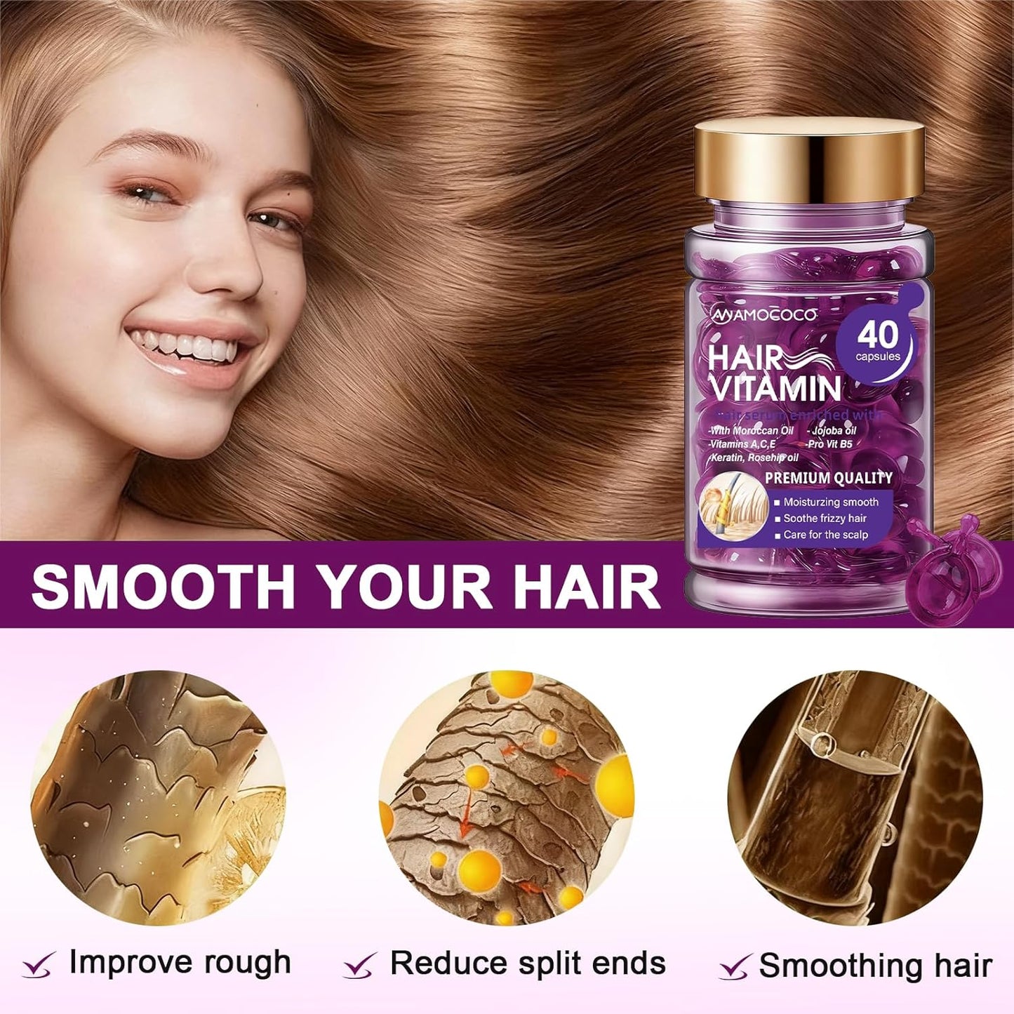 Nourishing Hair Oil Capsules - Keratin, Argan & Jojoba Oil | 40 Count for Frizz Control & Softness